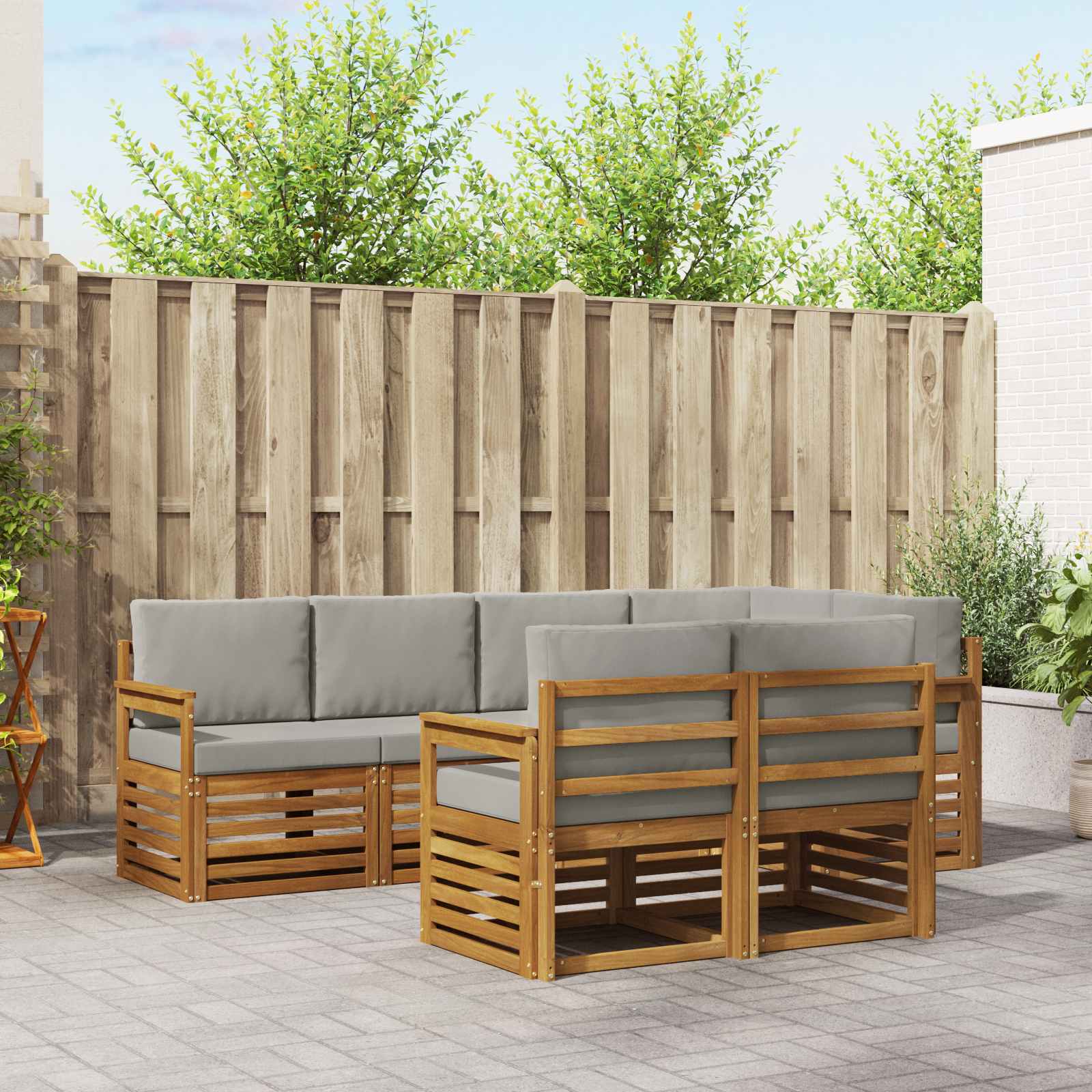 Outdoor-Sofagarnitur 7 stk. Natürlich und Hellgrau Polyester