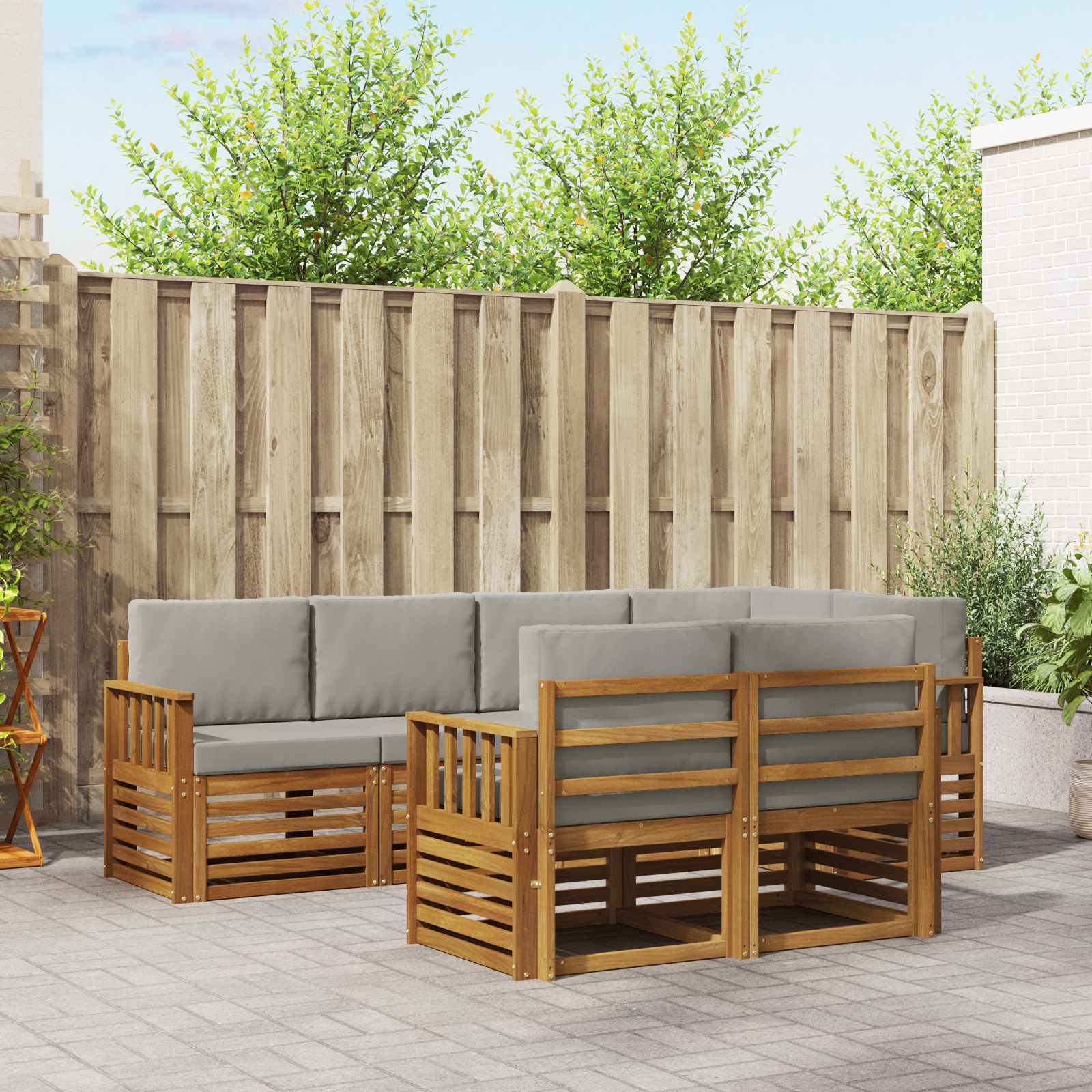 Outdoor-Sofagarnitur 7 stk. Natürlich und Hellgrau Polyester