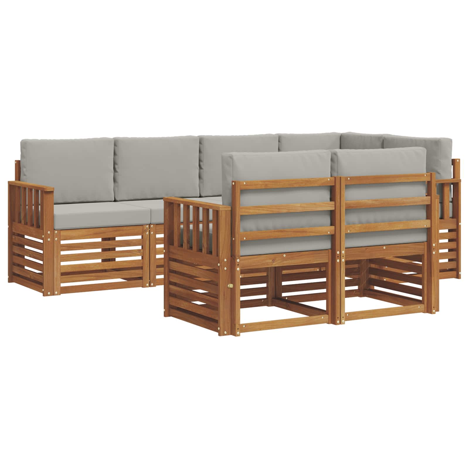 Outdoor-Sofagarnitur 7 stk. Natürlich und Hellgrau Polyester