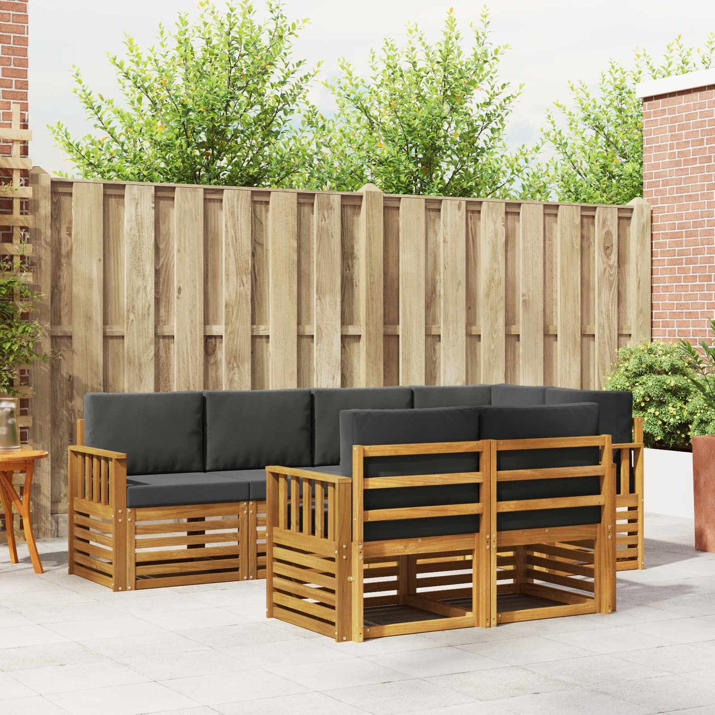 Outdoor-Sofagarnitur 7 stk. Natur und Anthrazit Polyester