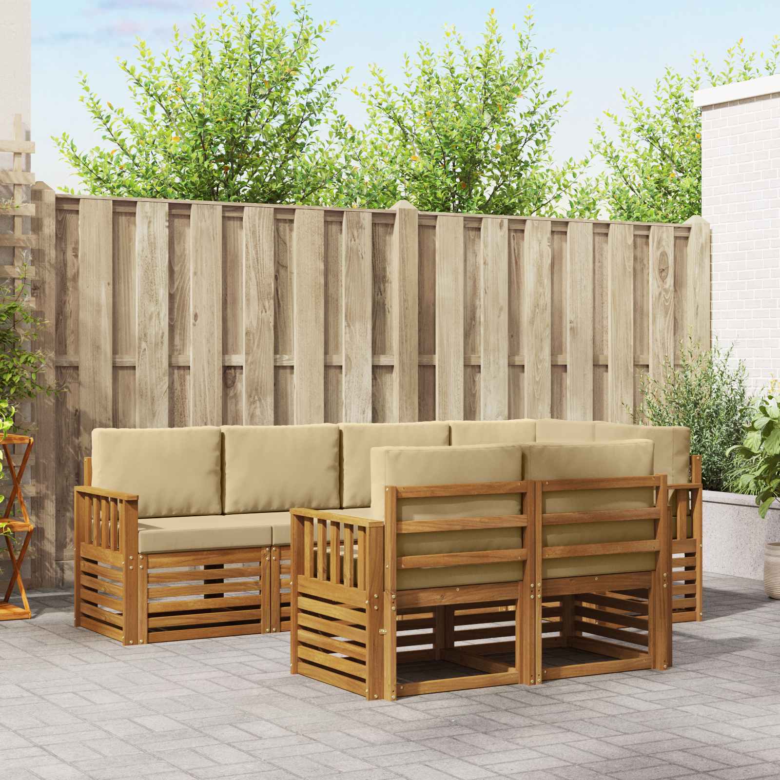 Outdoor-Sofagarnitur 7 stk. Natur und Beige Polyester