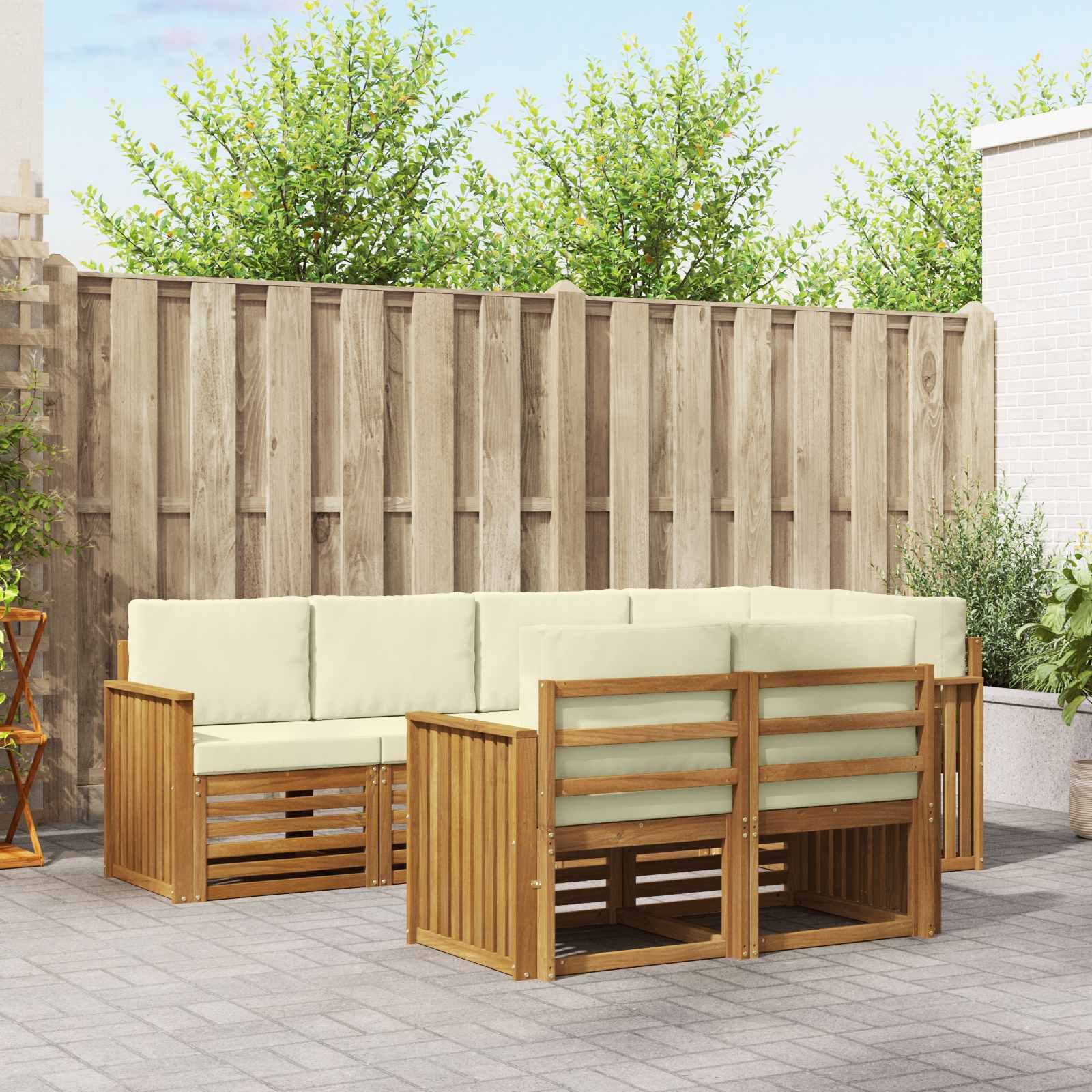 Outdoor-Sofagarnitur 7 stk. Natur und Creme Polyester