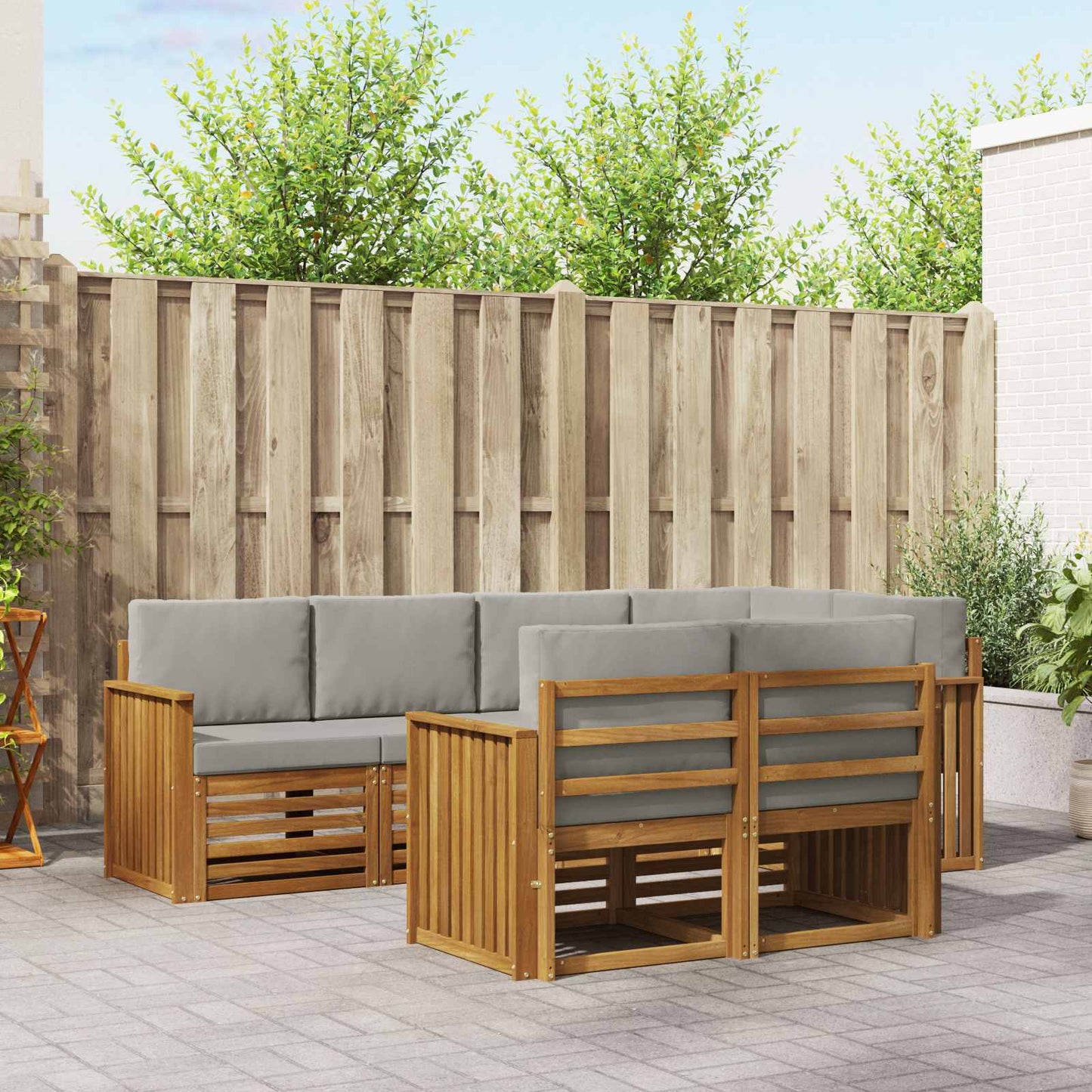 Outdoor-Sofagarnitur 7 stk. Natürlich und Hellgrau Polyester
