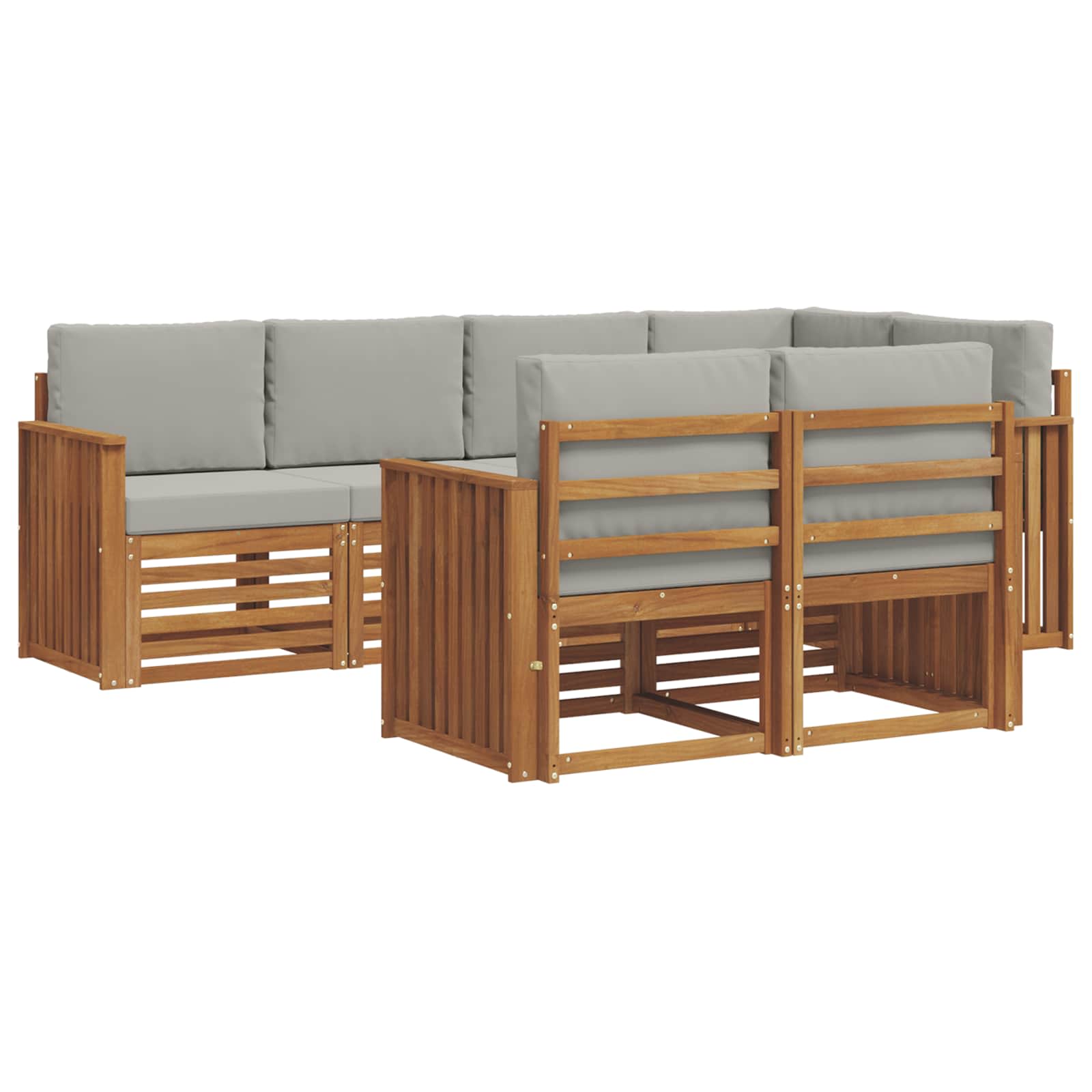 Outdoor-Sofagarnitur 7 stk. Natürlich und Hellgrau Polyester