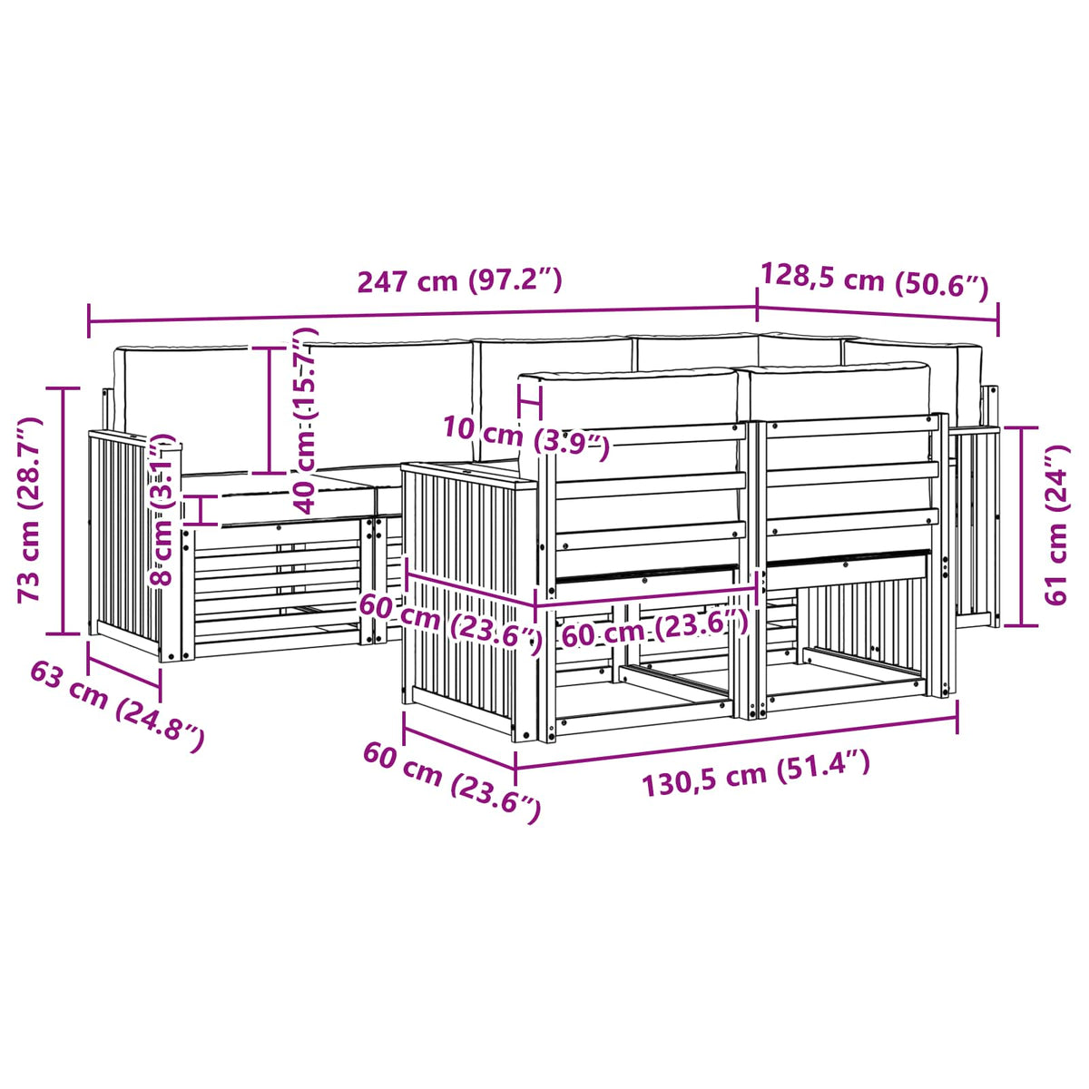 Outdoor-Sofagarnitur 7 stk. Natur und Hellgrau Polyester