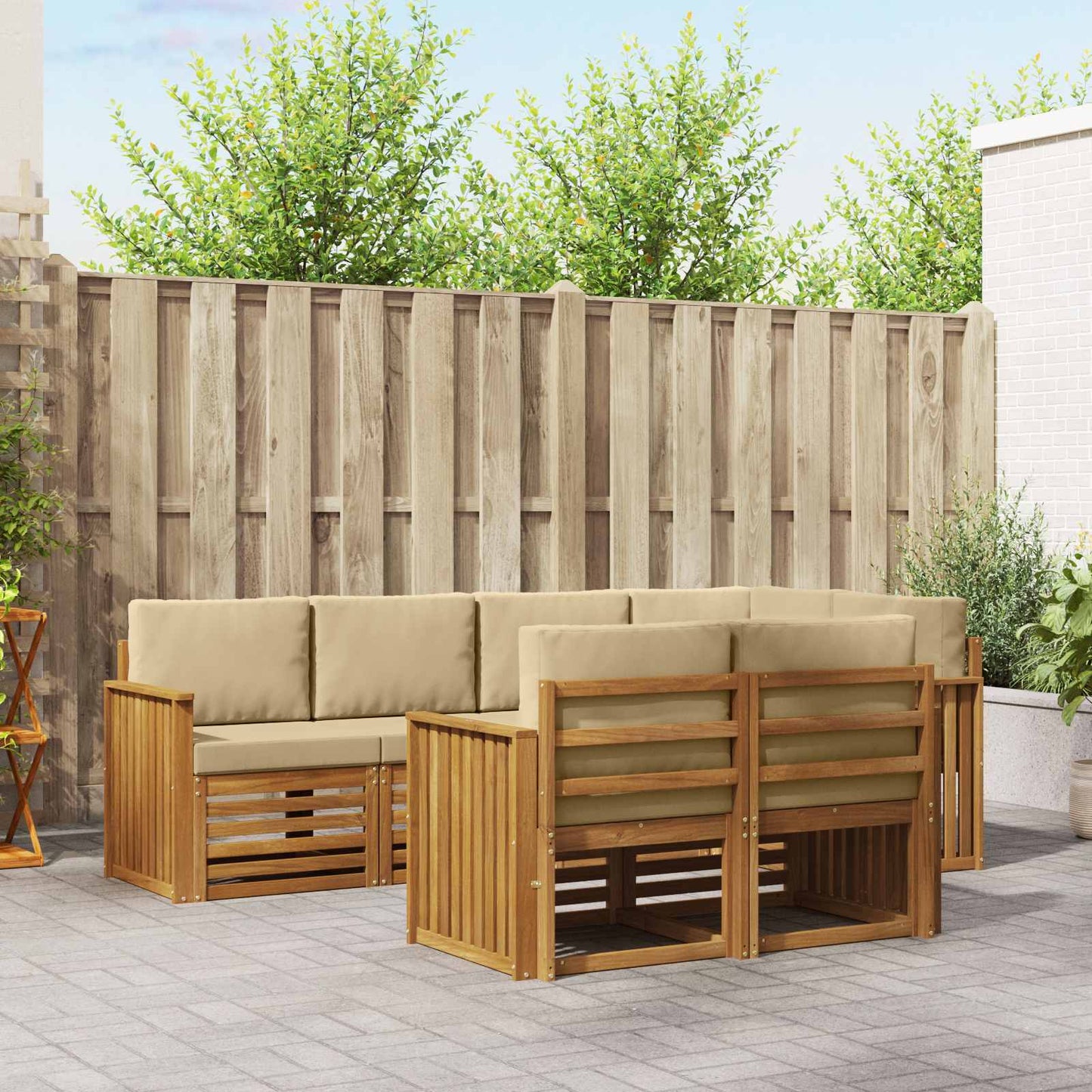 Outdoor-Sofagarnitur 7 stk. Natur und Beige Polyester