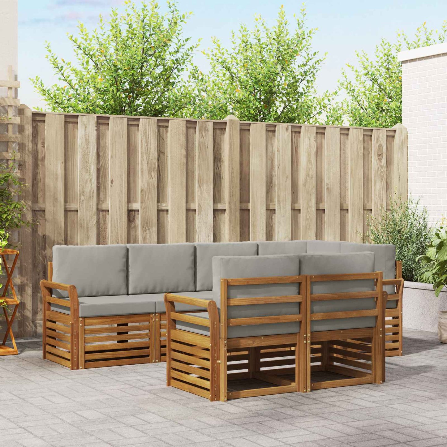 Outdoor-Sofagarnitur 7 stk. Natürlich und Hellgrau Polyester