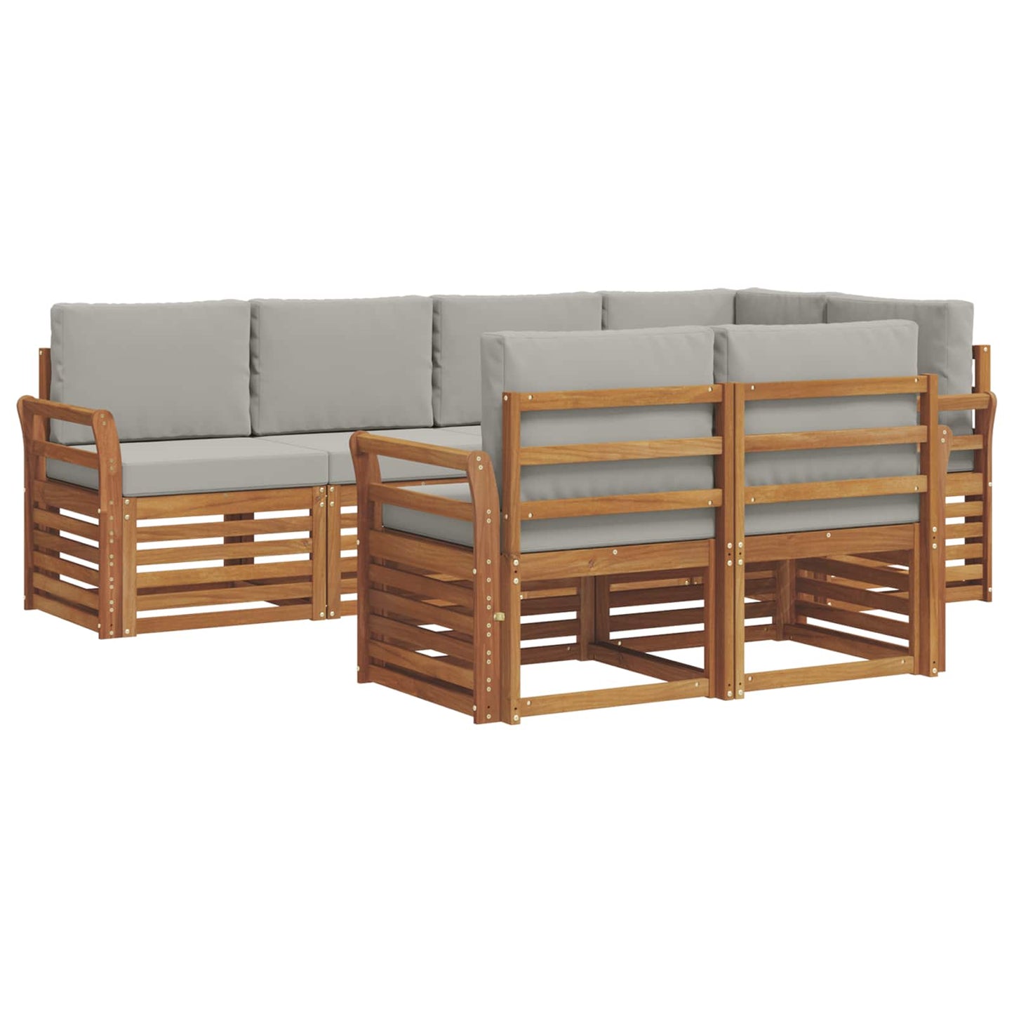 Outdoor-Sofagarnitur 7 stk. Natürlich und Hellgrau Polyester