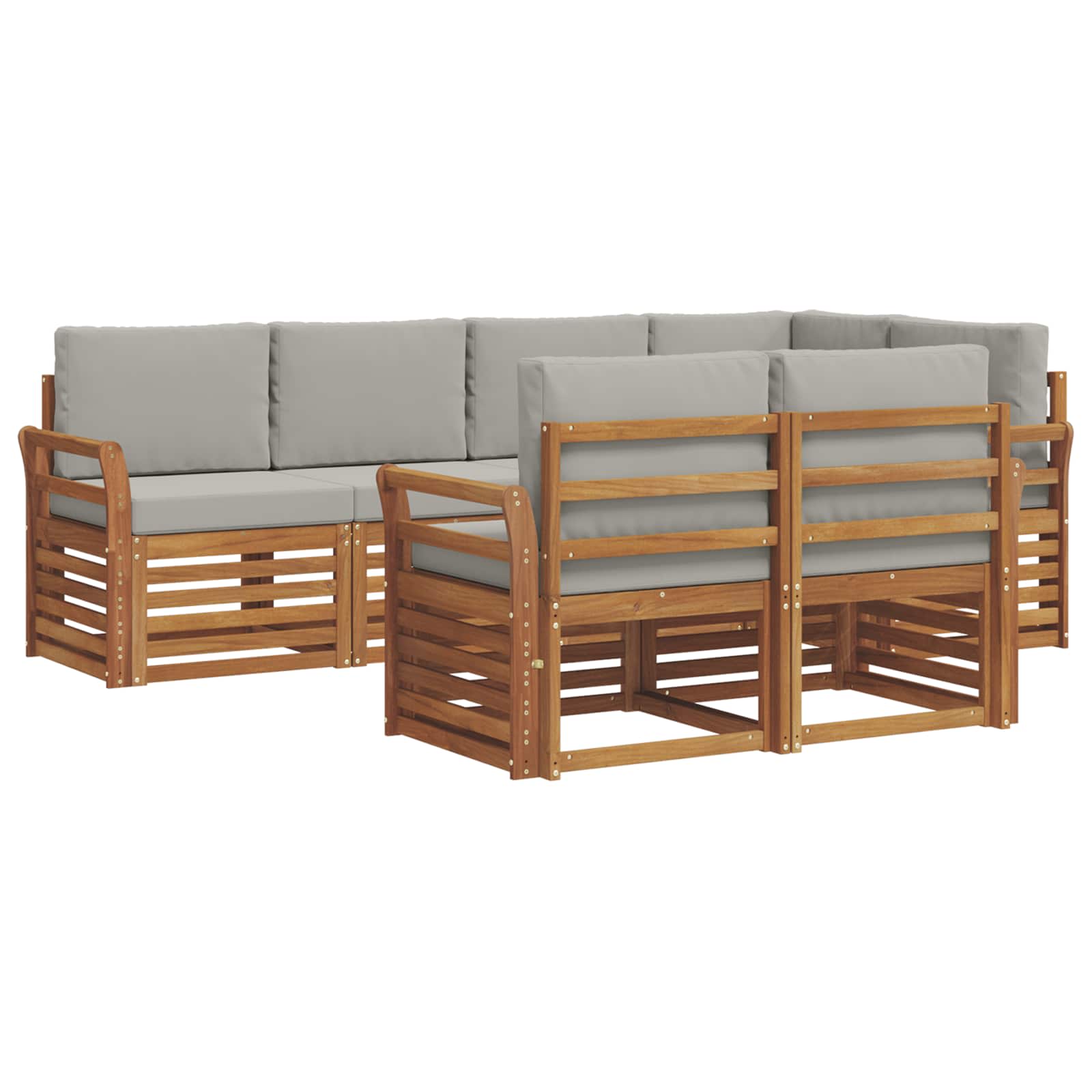 Outdoor-Sofagarnitur 7 stk. Natürlich und Hellgrau Polyester