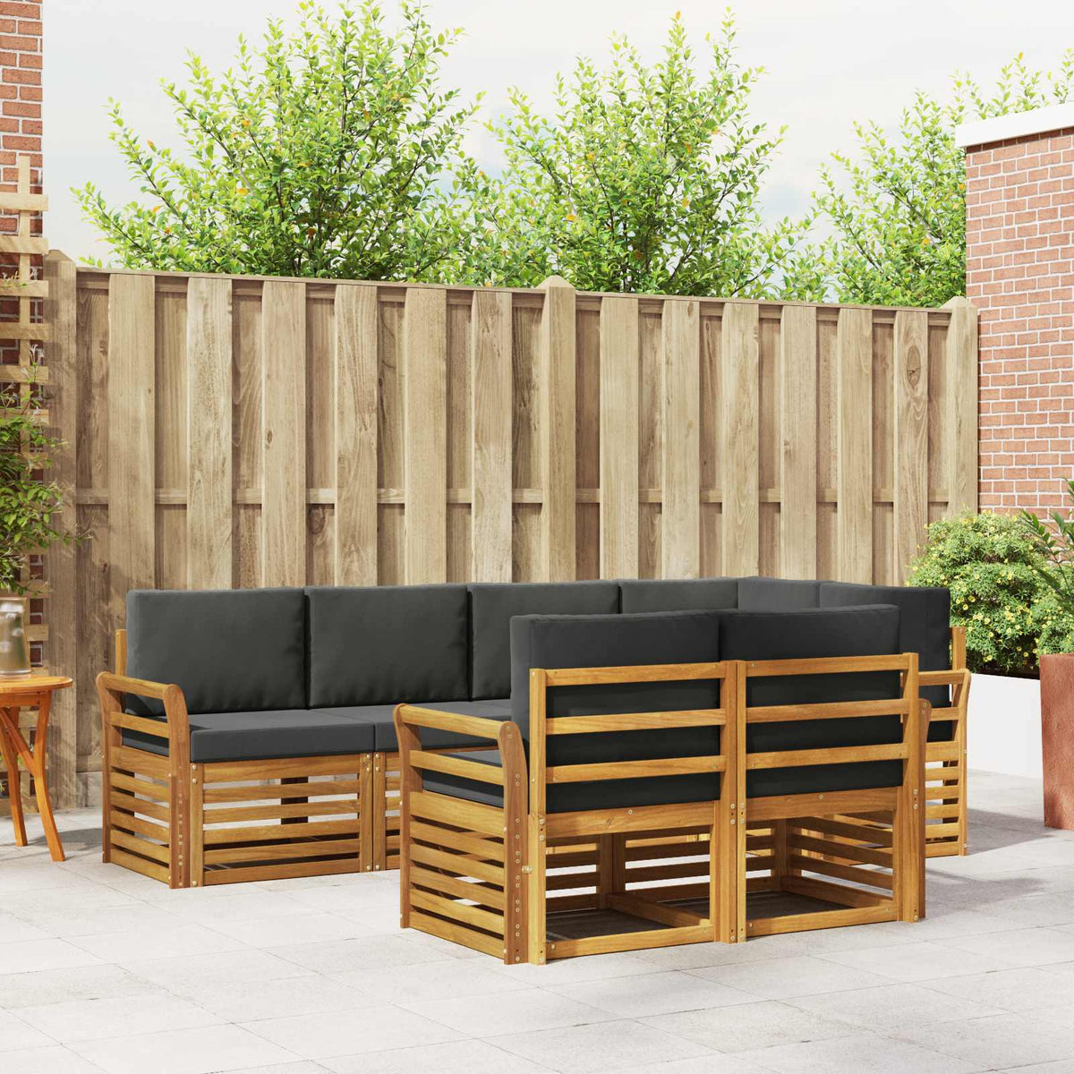 Outdoor-Sofagarnitur 7 stk. Natur und Anthrazit Polyester