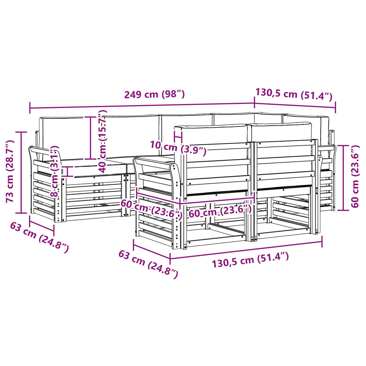 Outdoor-Sofagarnitur 7 stk. Natur und Anthrazit Polyester