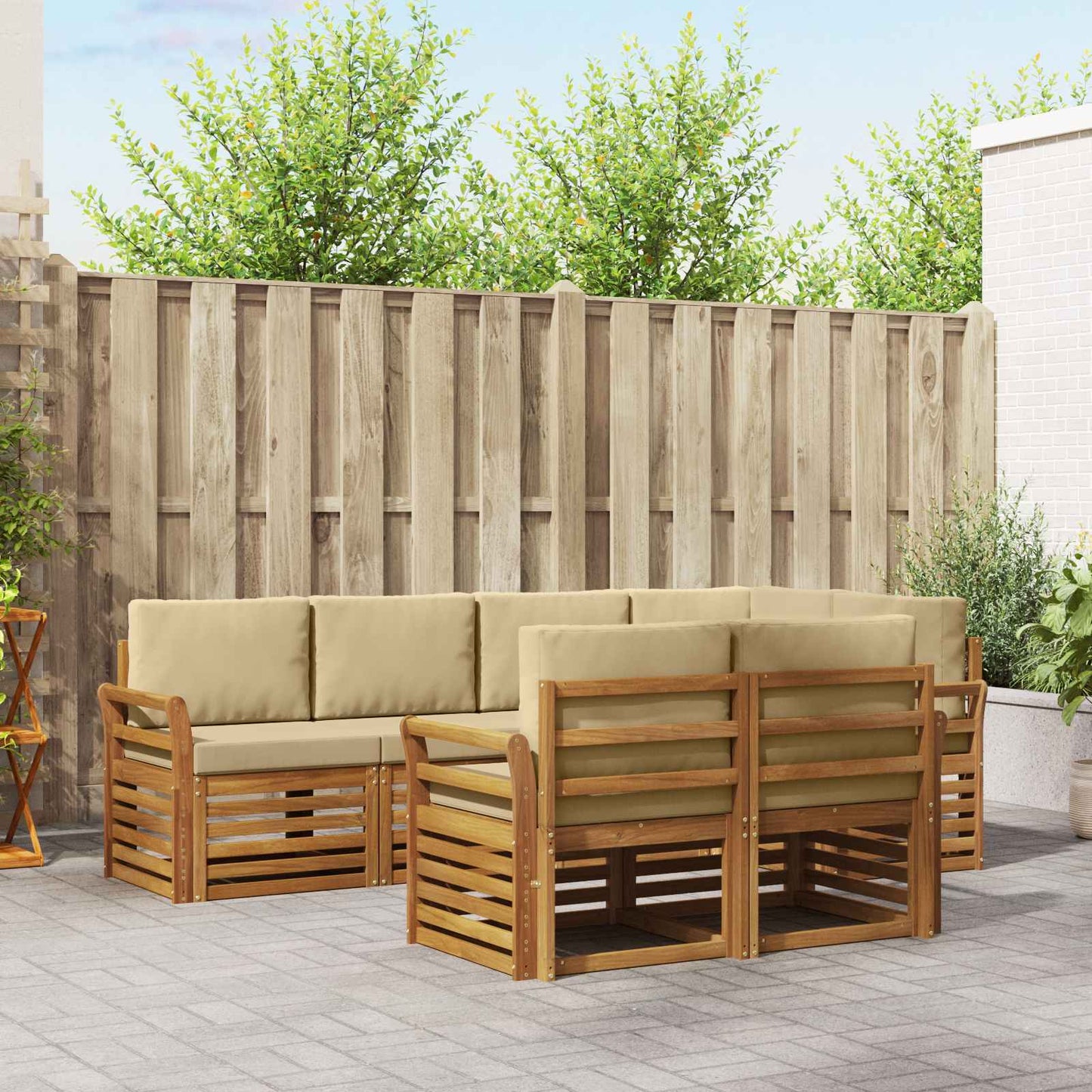 Outdoor-Sofagarnitur 7 stk. Natur und Beige Polyester