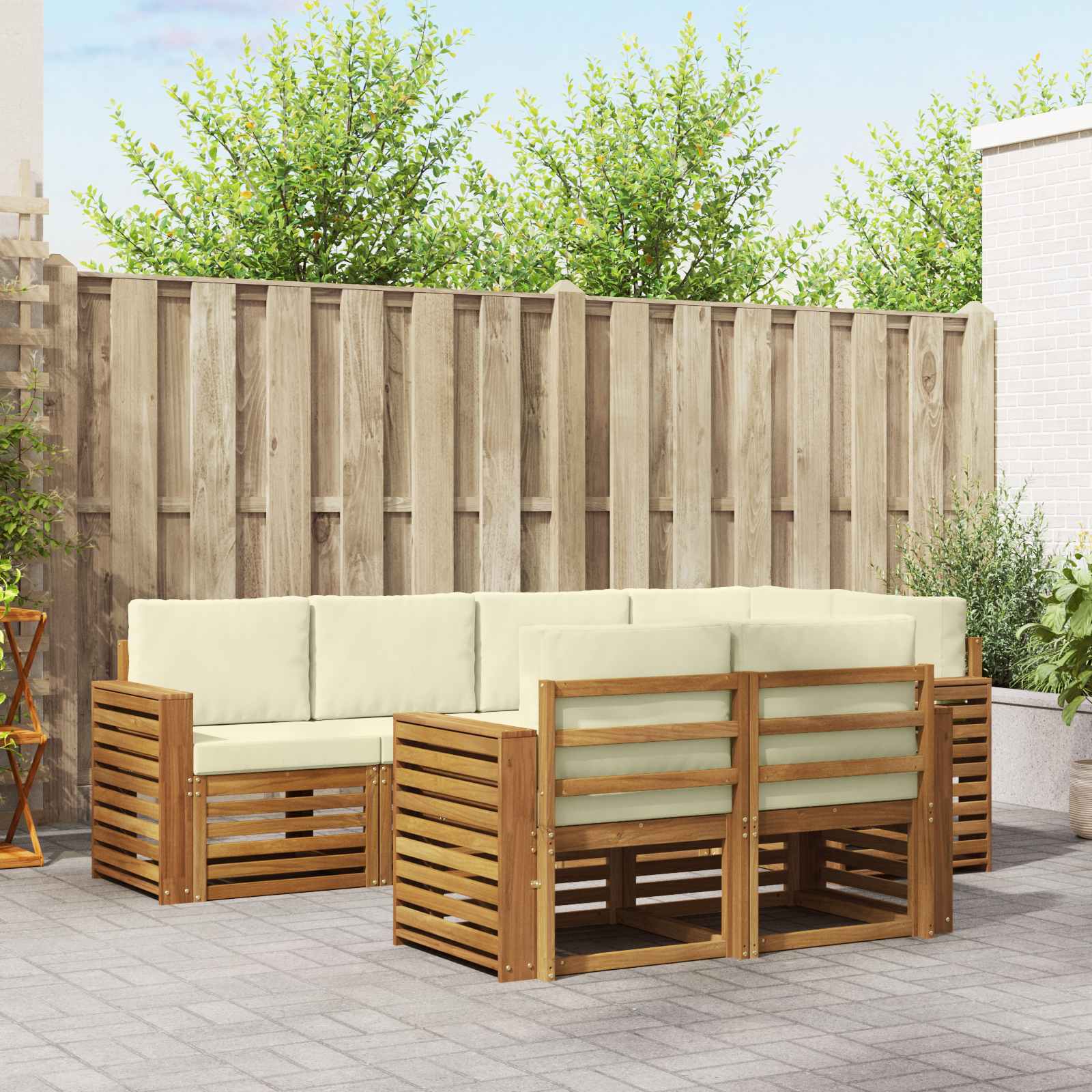 Outdoor-Sofagarnitur 7 stk. Natur und Creme Polyester
