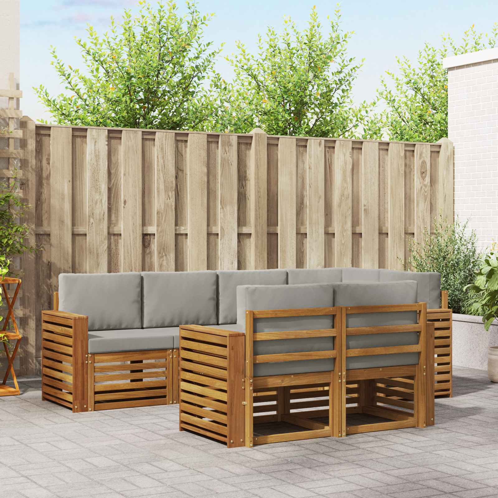 Outdoor-Sofagarnitur 7 stk. Natürlich und Hellgrau Polyester