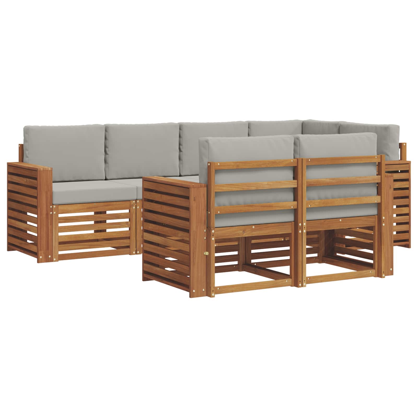 Outdoor-Sofagarnitur 7 stk. Natürlich und Hellgrau Polyester