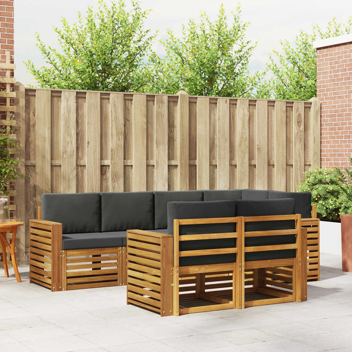 Outdoor-Sofagarnitur 7 stk. Natur und Anthrazit Polyester
