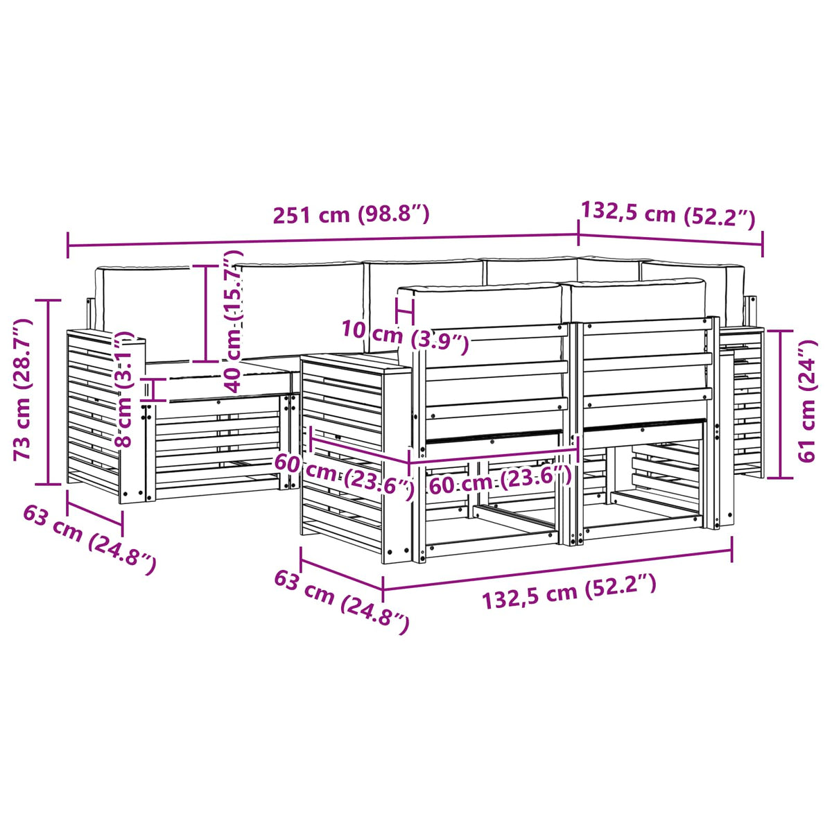 Outdoor-Sofagarnitur 7 stk. Natur und Anthrazit Polyester