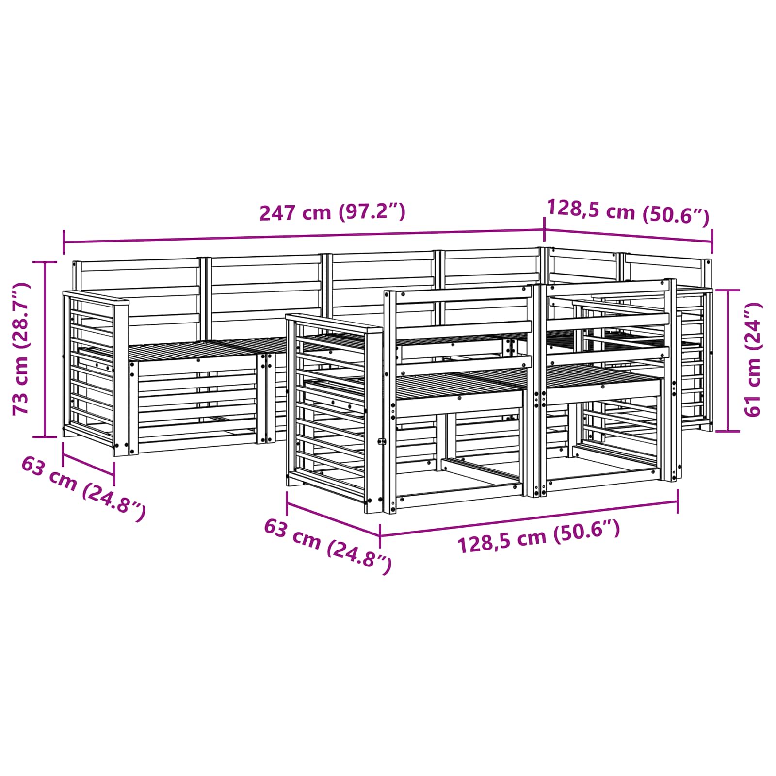 Sofagarnituren 7 pcs Natur Massivholz Akazie