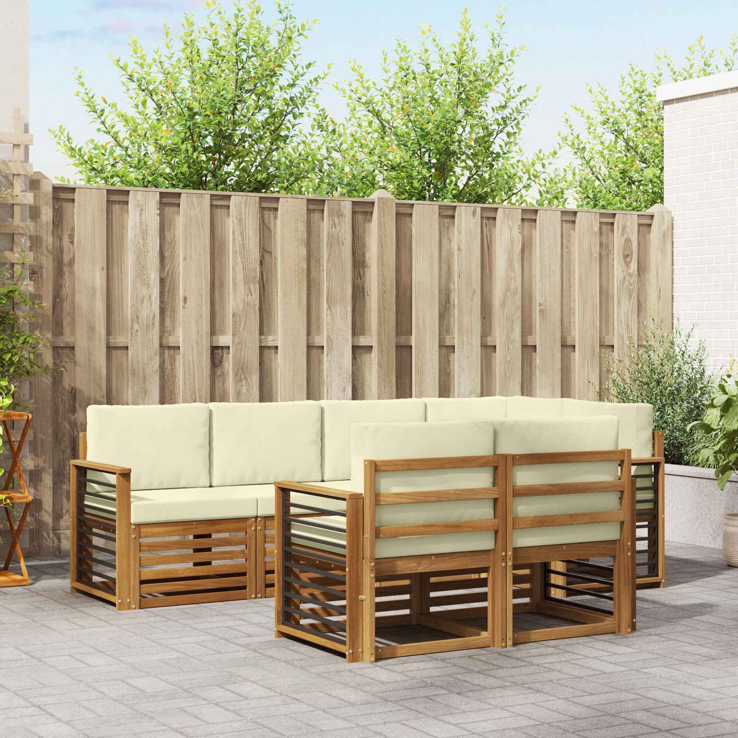 Outdoor-Sofagarnitur 7 stk. Natur und Creme Polyester