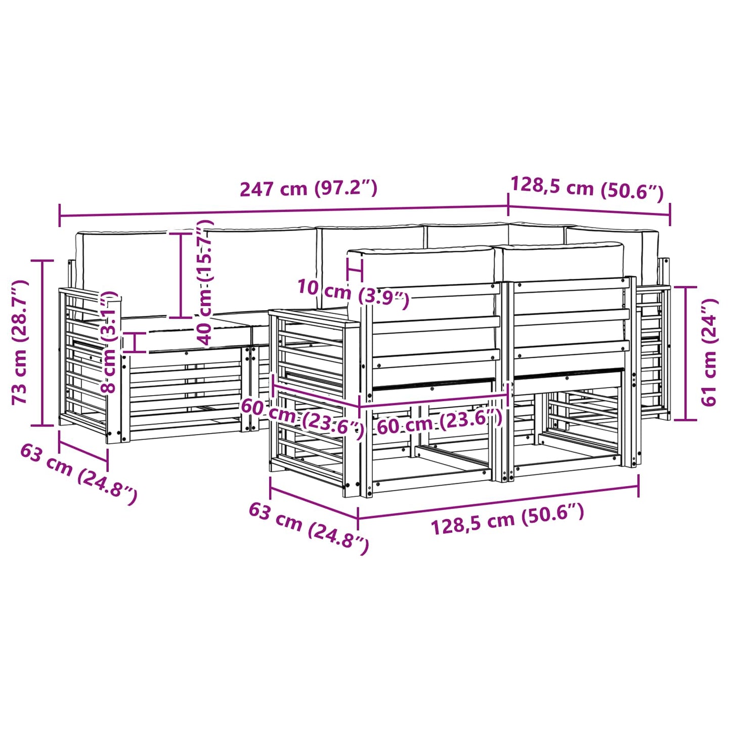 Outdoor-Sofagarnitur 7 stk. Natur und Creme Polyester