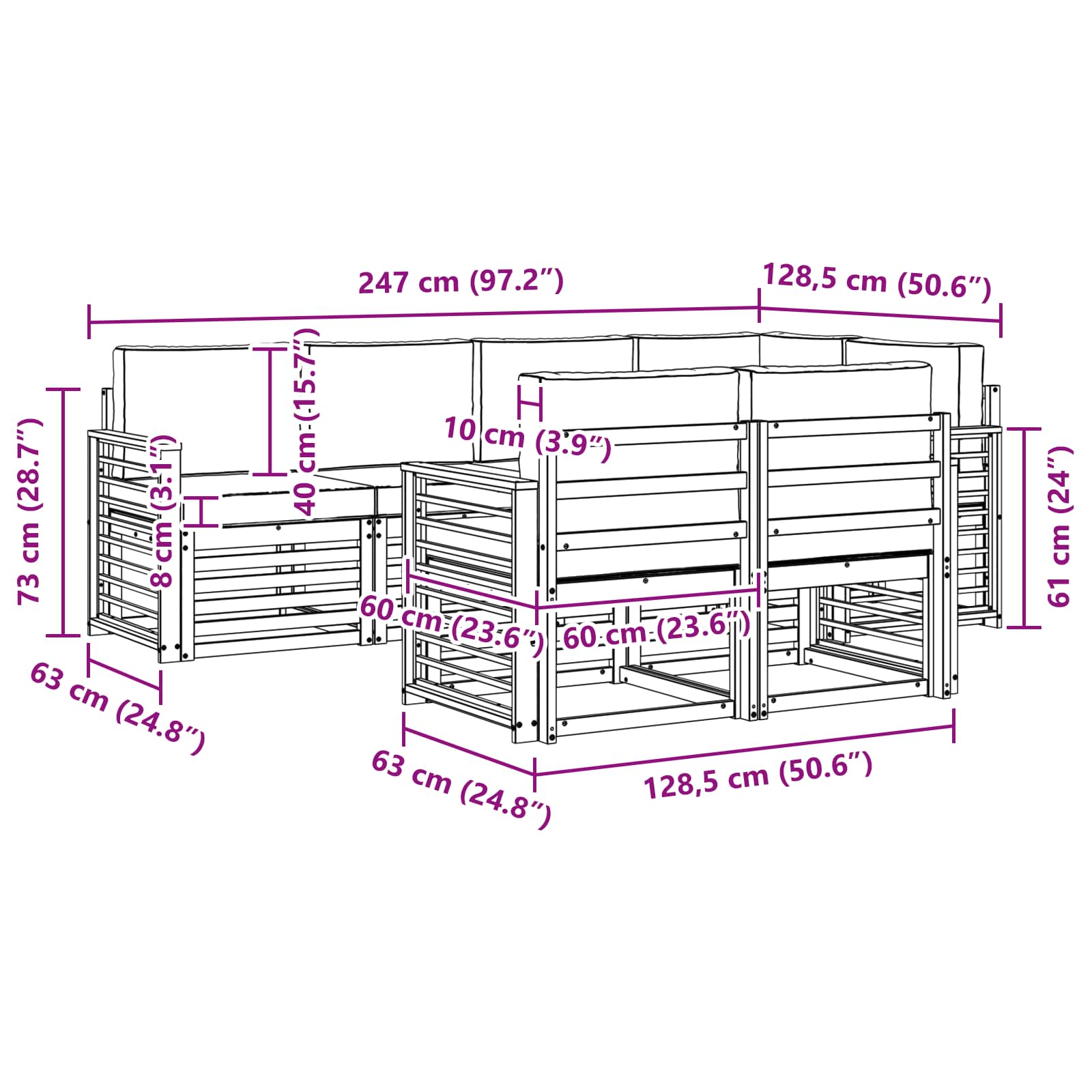 Outdoor-Sofagarnitur 7 stk. Natur und Creme Polyester