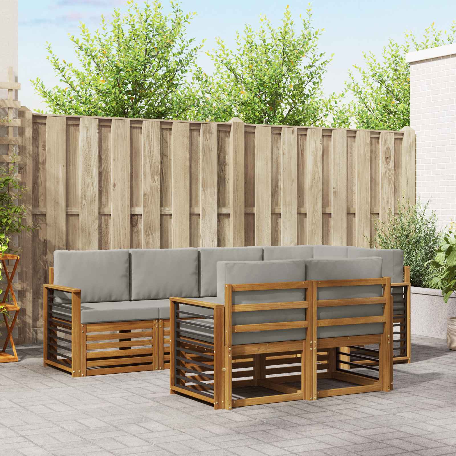 Outdoor-Sofagarnitur 7 stk. Natürlich und Hellgrau Polyester