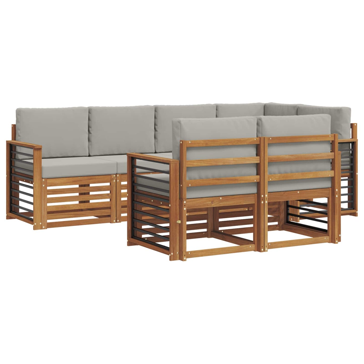 Outdoor-Sofagarnitur 7 stk. Natürlich und Hellgrau Polyester
