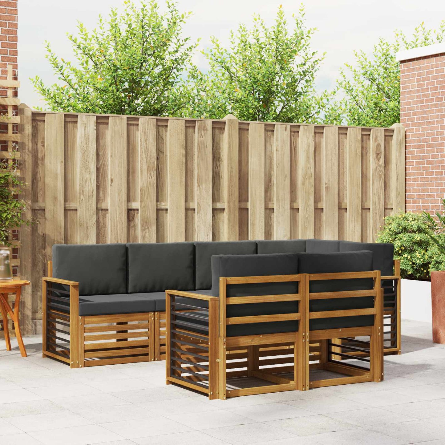 Outdoor-Sofagarnitur 7 stk. Natur und Anthrazit Polyester