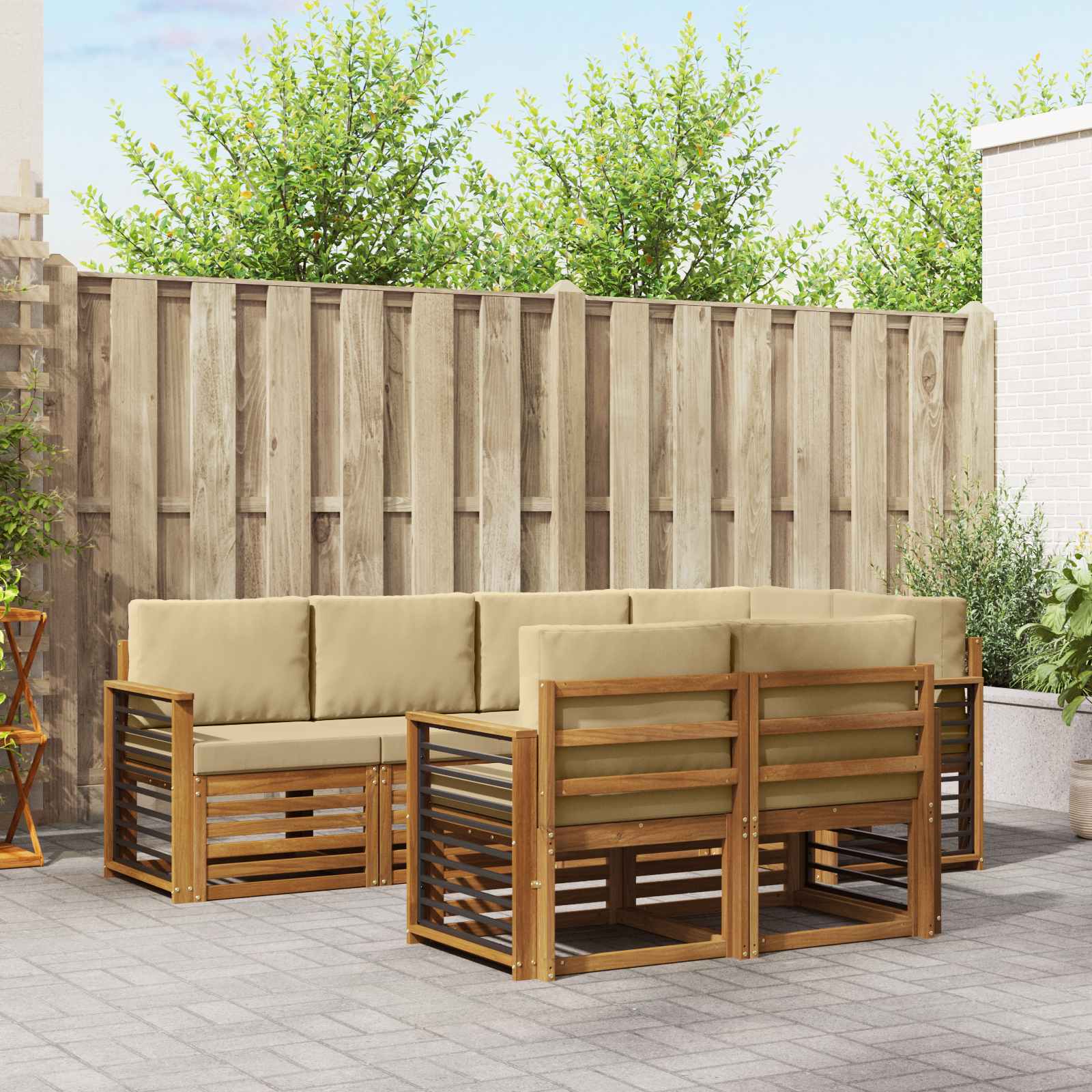 Outdoor-Sofagarnitur 7 stk. Natur und Beige Polyester