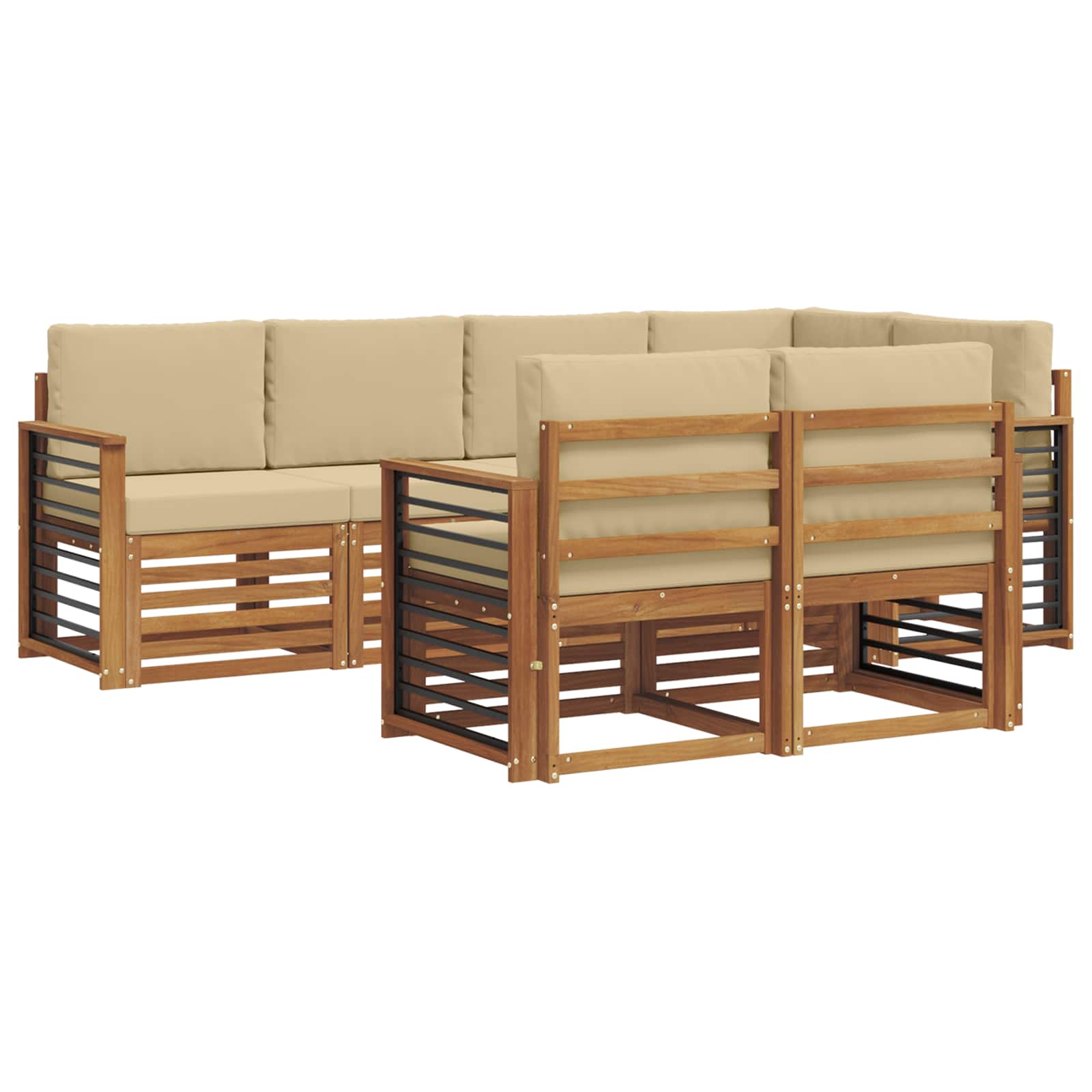 Outdoor-Sofagarnitur 7 stk. Natur und Beige Polyester