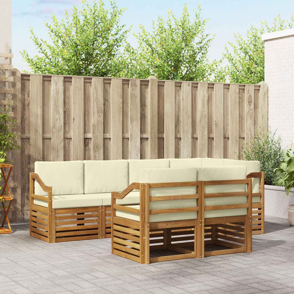 Outdoor-Sofagarnitur 7 stk. Natur und Creme Polyester
