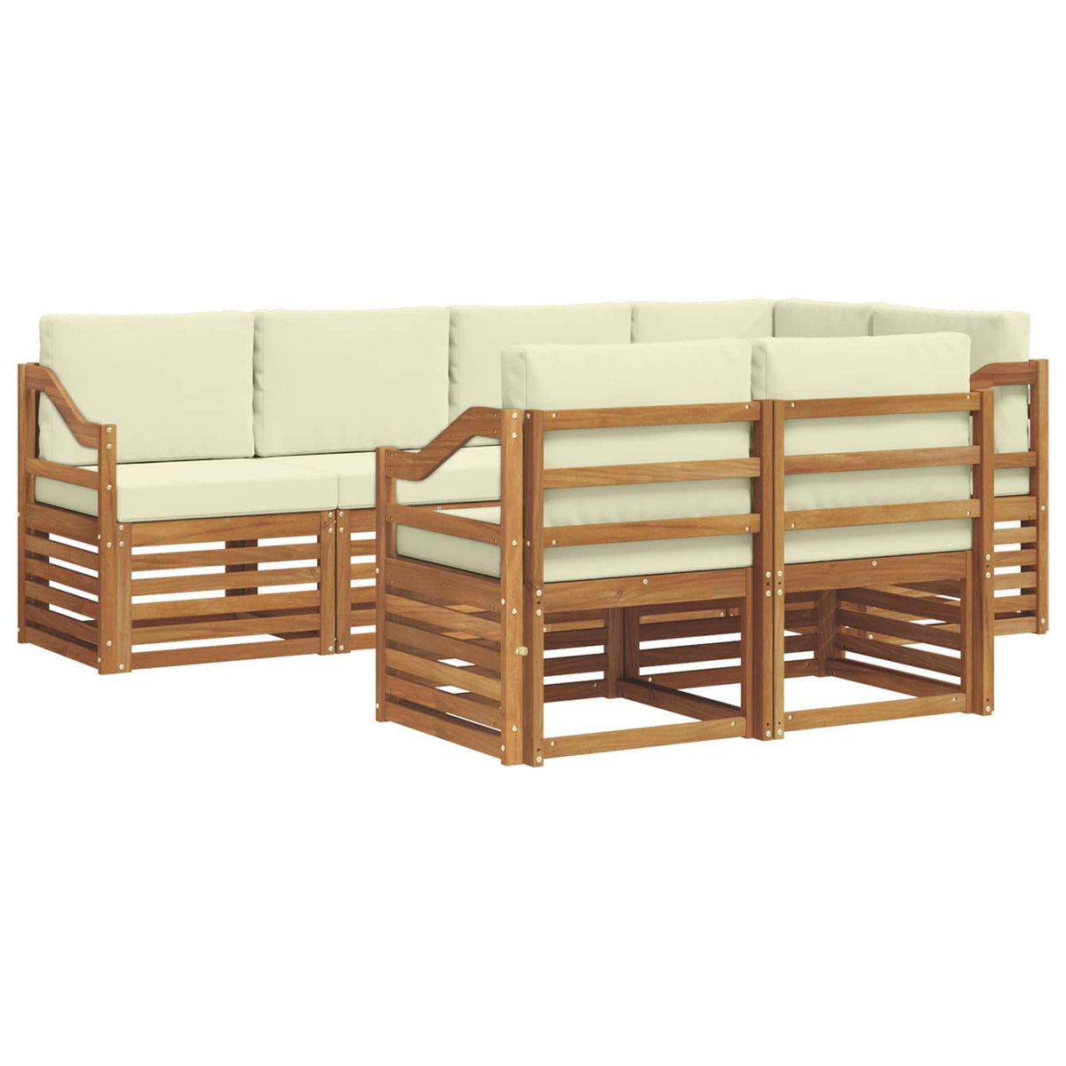 Outdoor-Sofagarnitur 7 stk. Natur und Creme Polyester