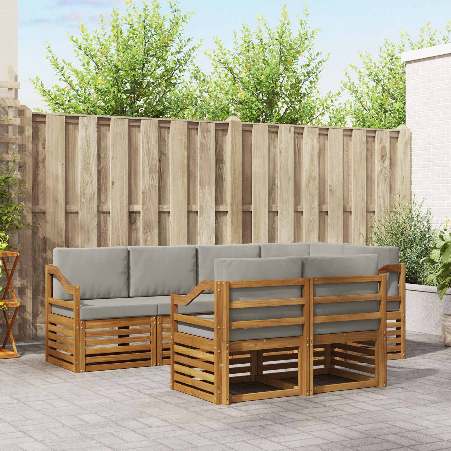 Outdoor-Sofagarnitur 7 stk. Natürlich und Hellgrau Polyester