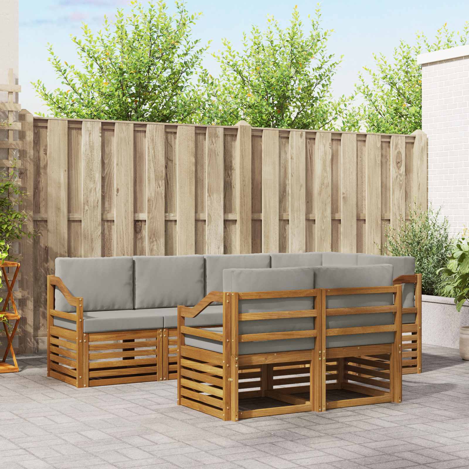 Outdoor-Sofagarnitur 7 stk. Natürlich und Hellgrau Polyester