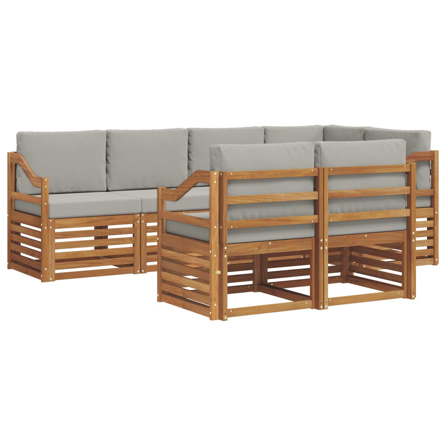 Outdoor-Sofagarnitur 7 stk. Natürlich und Hellgrau Polyester