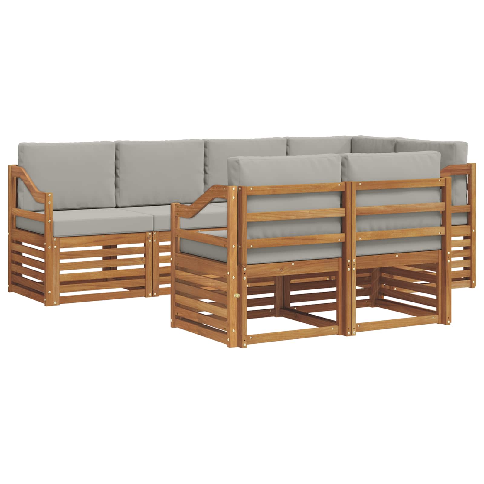 Outdoor-Sofagarnitur 7 stk. Natürlich und Hellgrau Polyester