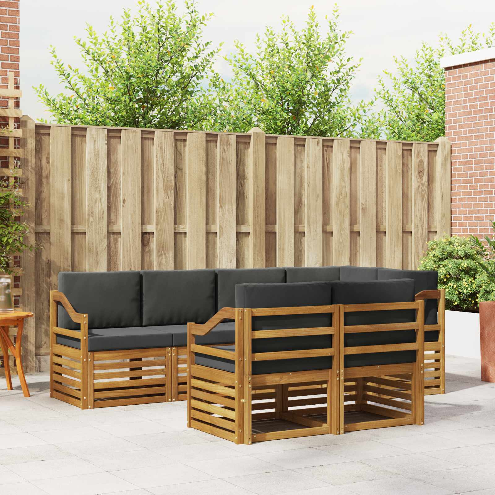 Outdoor-Sofagarnitur 7 stk. Natur und Anthrazit Polyester