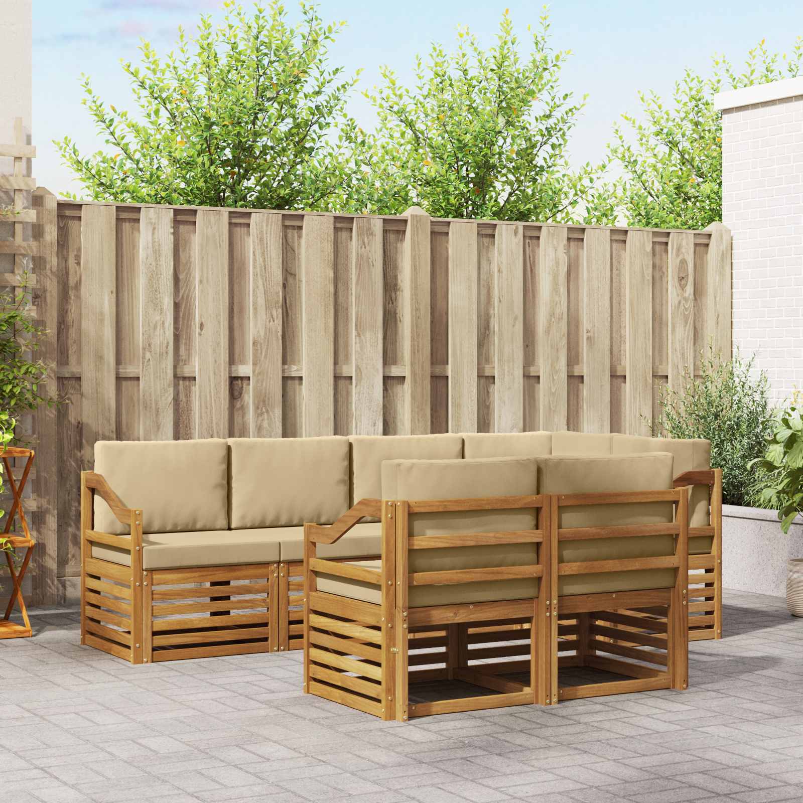 Outdoor-Sofagarnitur 7 stk. Natur und Beige Polyester
