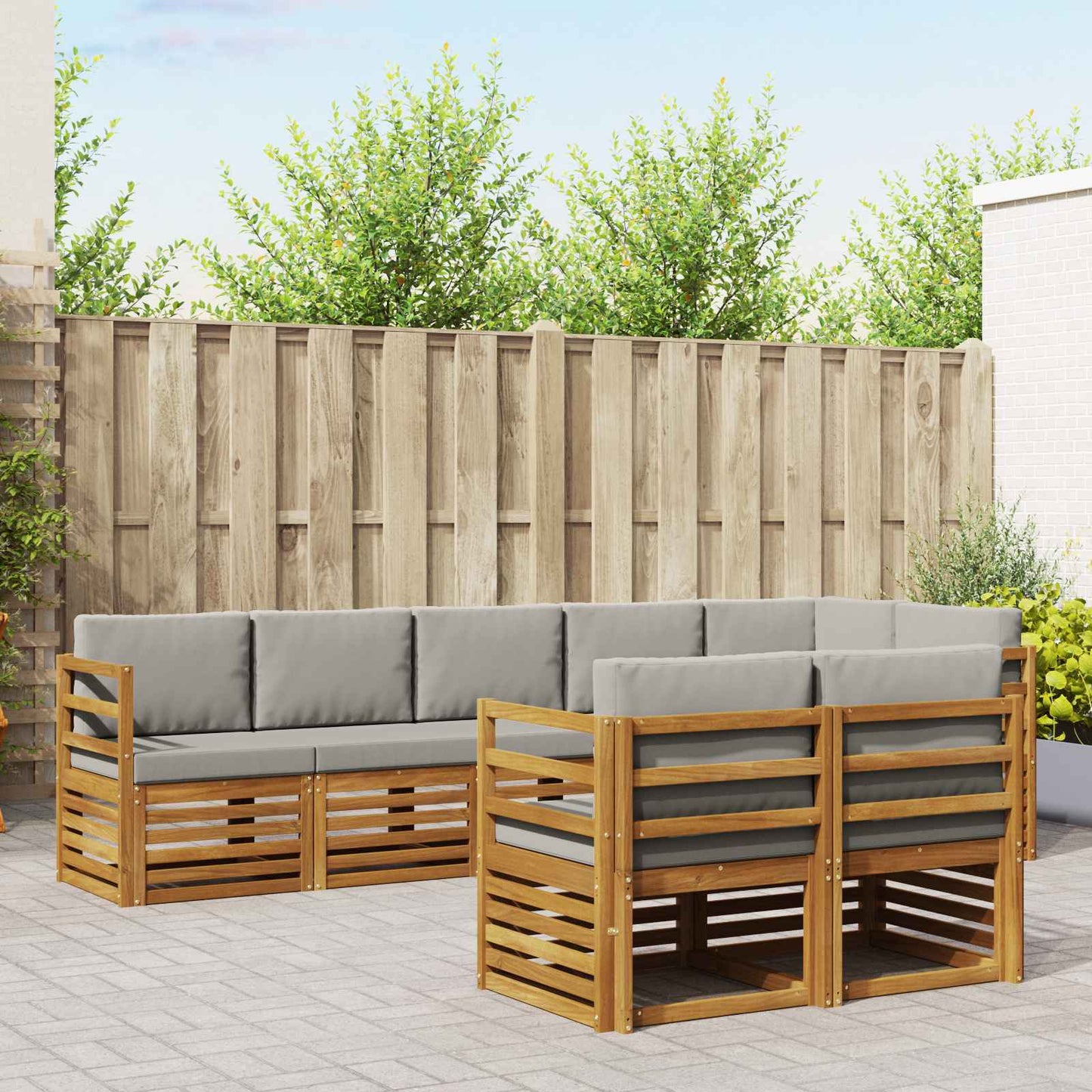 Outdoor-Sofagarnitur 8 stk. Natürlich und Hellgrau Polyester