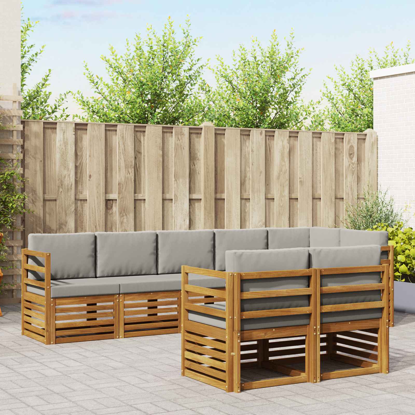 Outdoor-Sofagarnitur 8 stk. Natürlich und Hellgrau Polyester