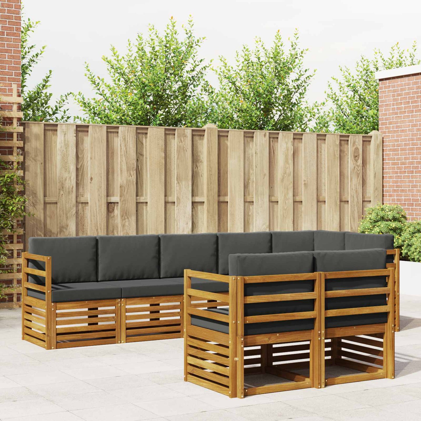Sofagarnituren 8 pcs Natur und Anthrazit Massivholz Akazie