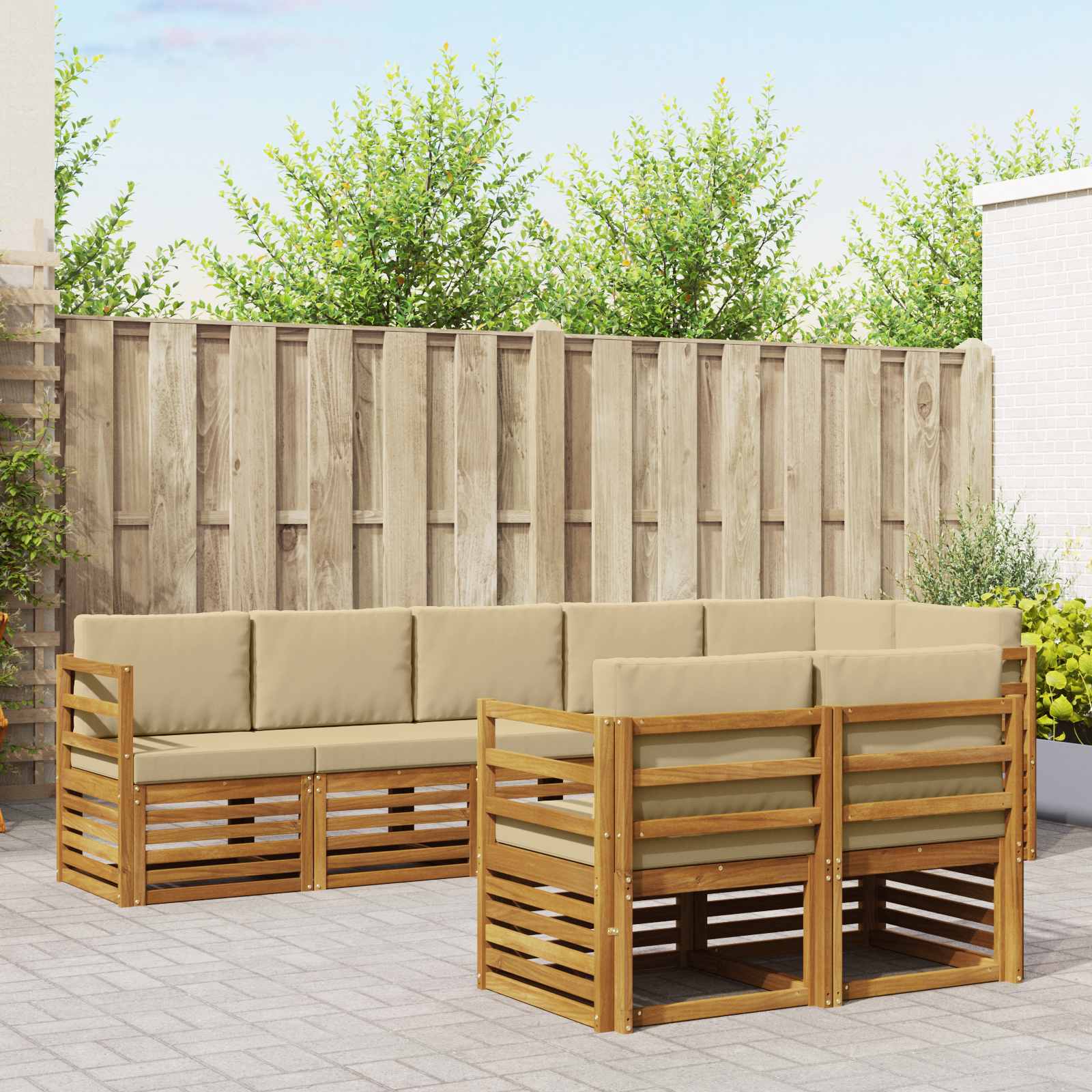 Outdoor-Sofagarnitur 8 stk. Natur und Beige Polyester