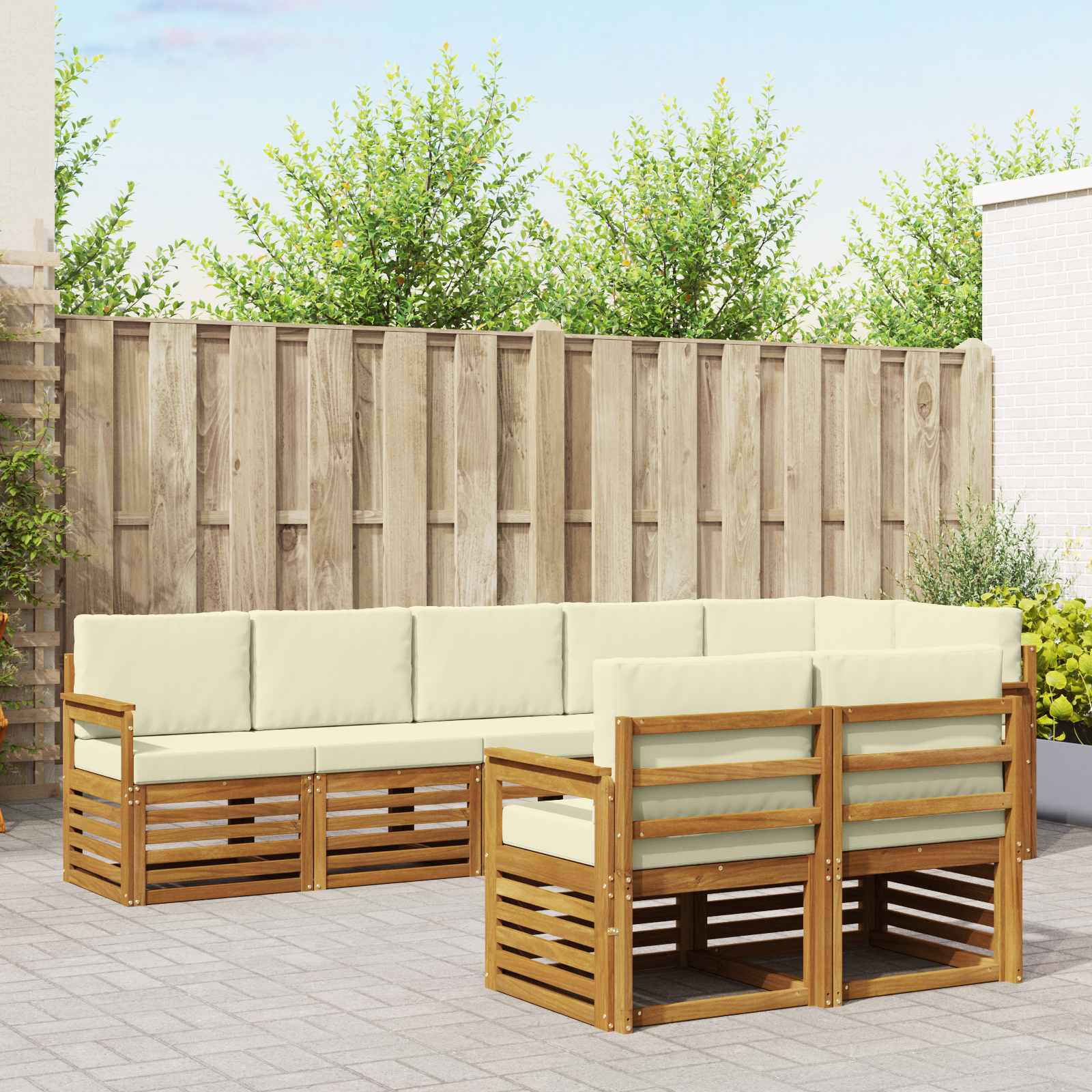 Outdoor-Sofagarnitur 8 stk. Natur und Creme Polyester