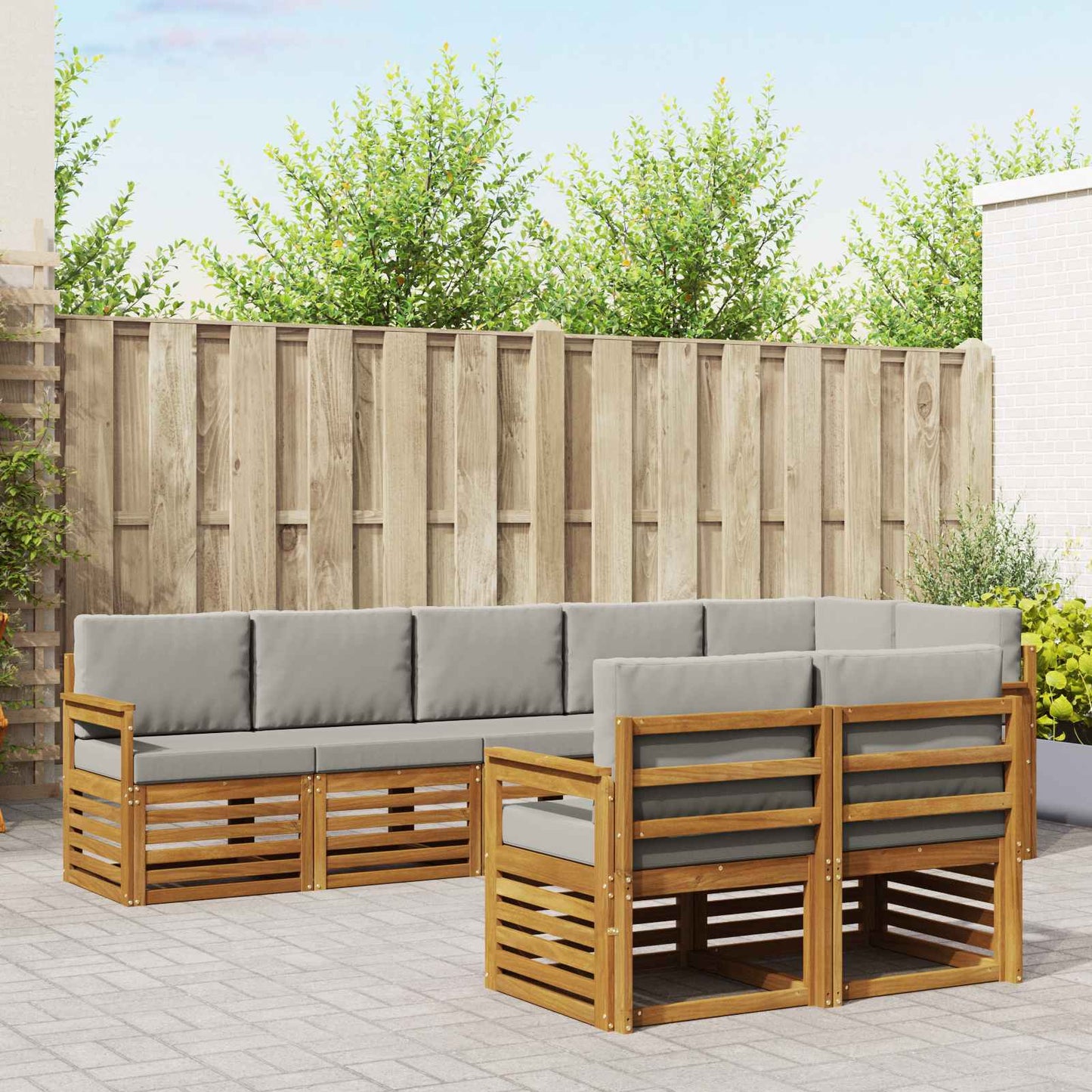 Outdoor-Sofagarnitur 8 stk. Natürlich und Hellgrau Polyester