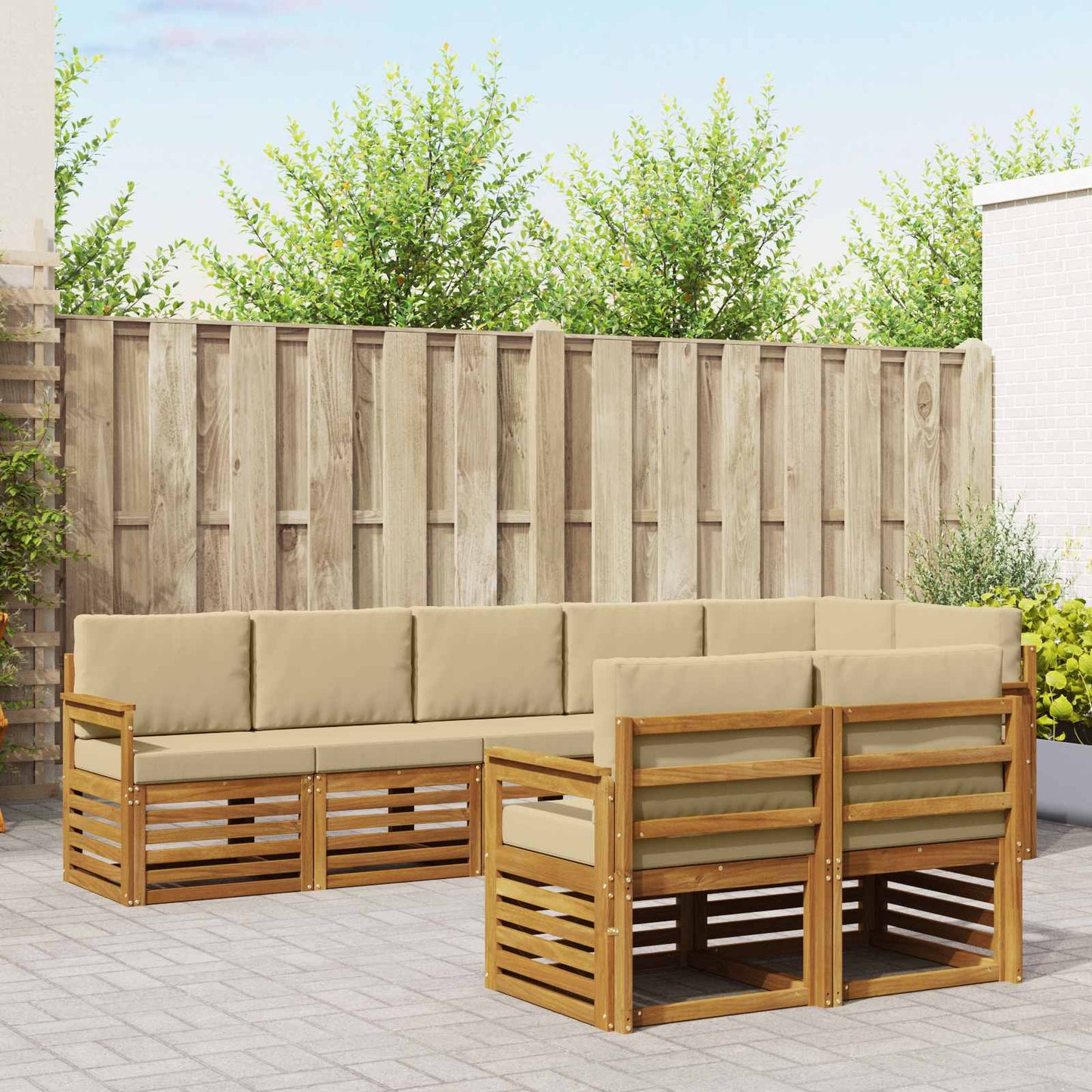 Outdoor-Sofagarnitur 8 stk. Natur und Beige Polyester