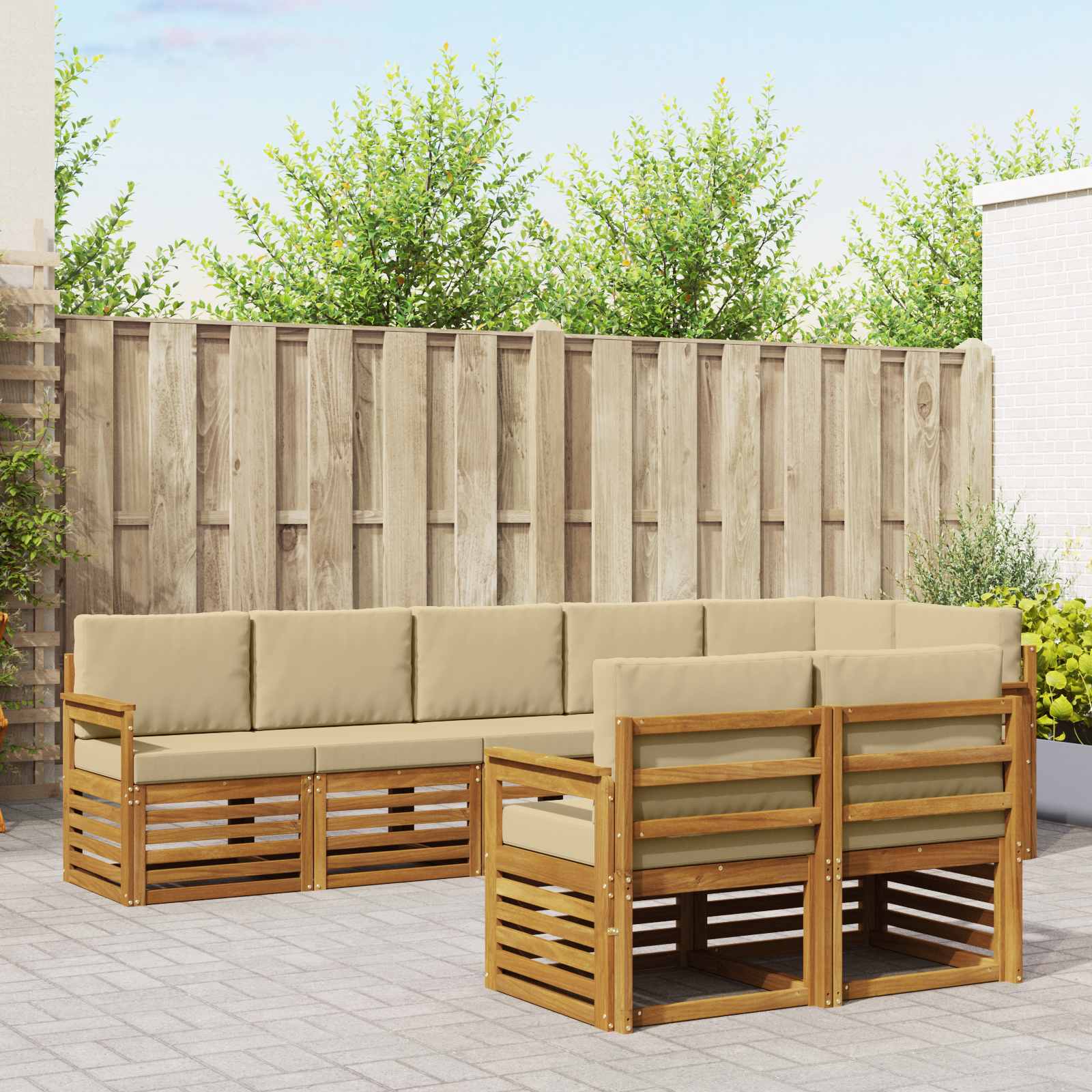 Outdoor-Sofagarnitur 8 stk. Natur und Beige Polyester