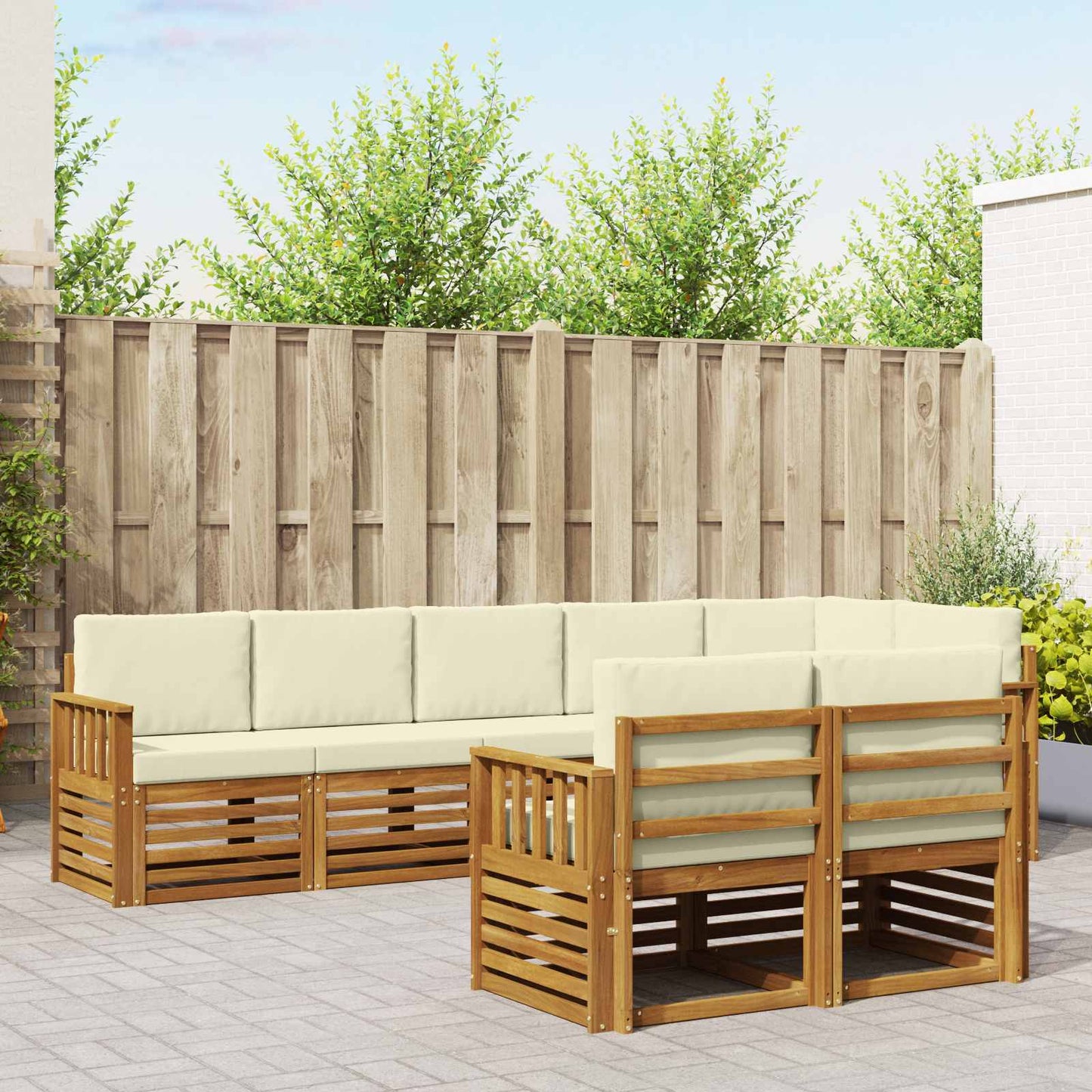Sofagarnituren 8 pcs Natur und Creme Massivholz Akazie