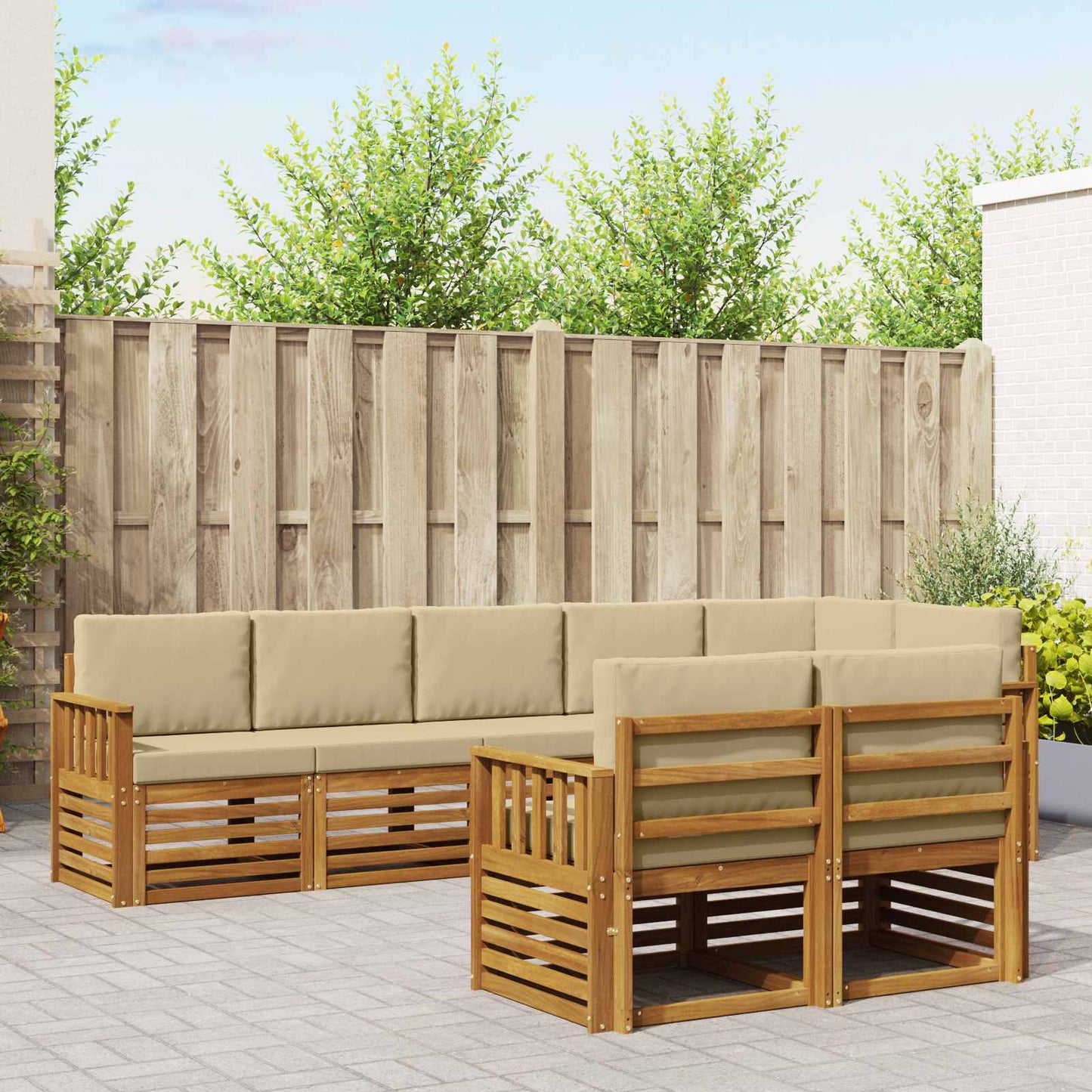 Outdoor-Sofagarnitur 8 stk. Natur und Beige Polyester