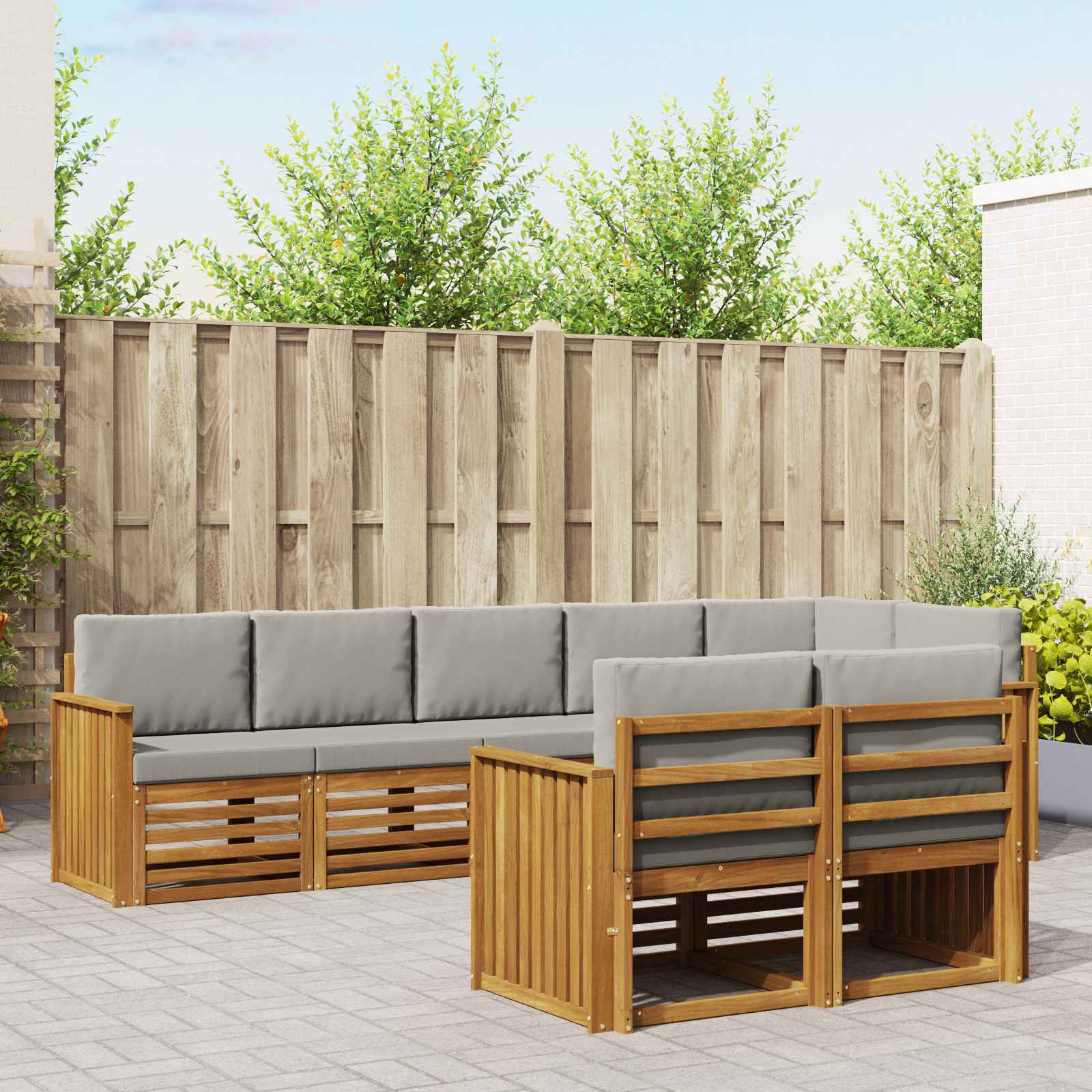 Outdoor-Sofagarnitur 8 stk. Natürlich und Hellgrau Polyester