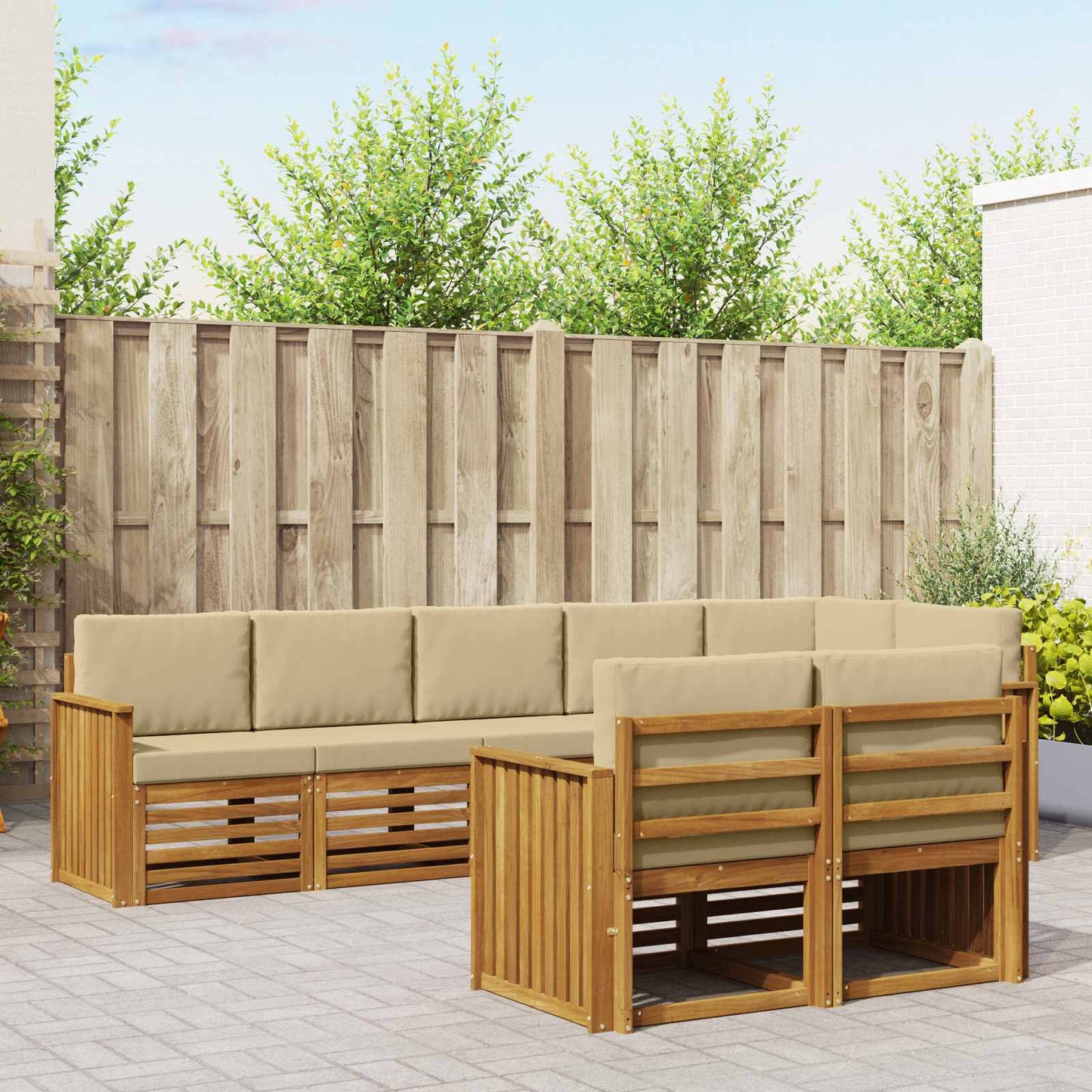 Outdoor-Sofagarnitur 8 stk. Natur und Beige Polyester